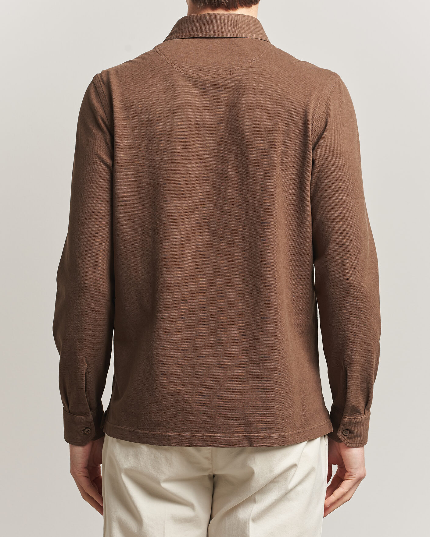 Homme | Polos | Gran Sasso | Washed Long Sleeve Polo Brown