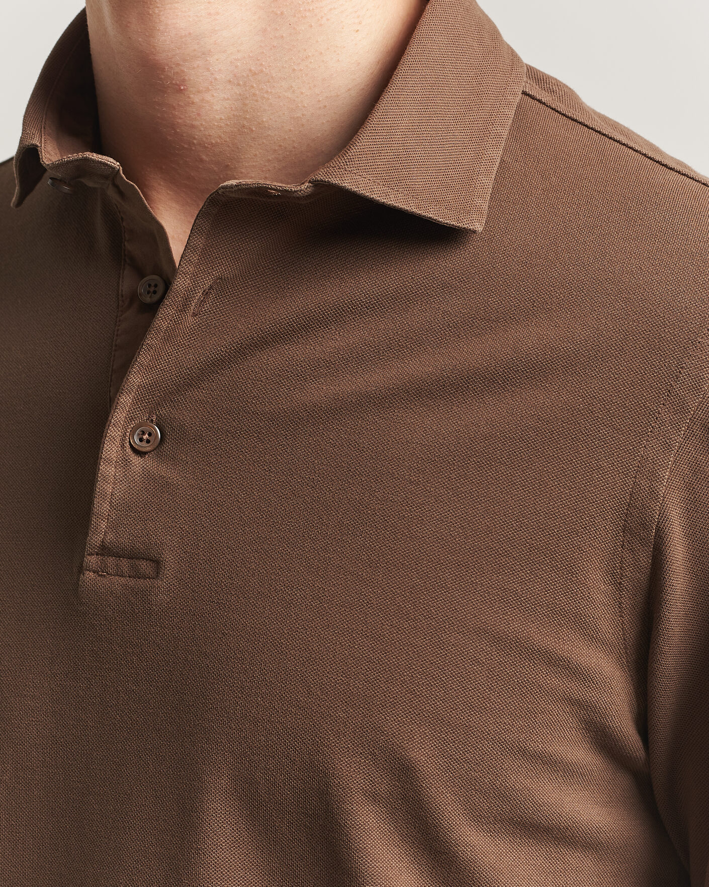 Homme | Polos | Gran Sasso | Washed Long Sleeve Polo Brown