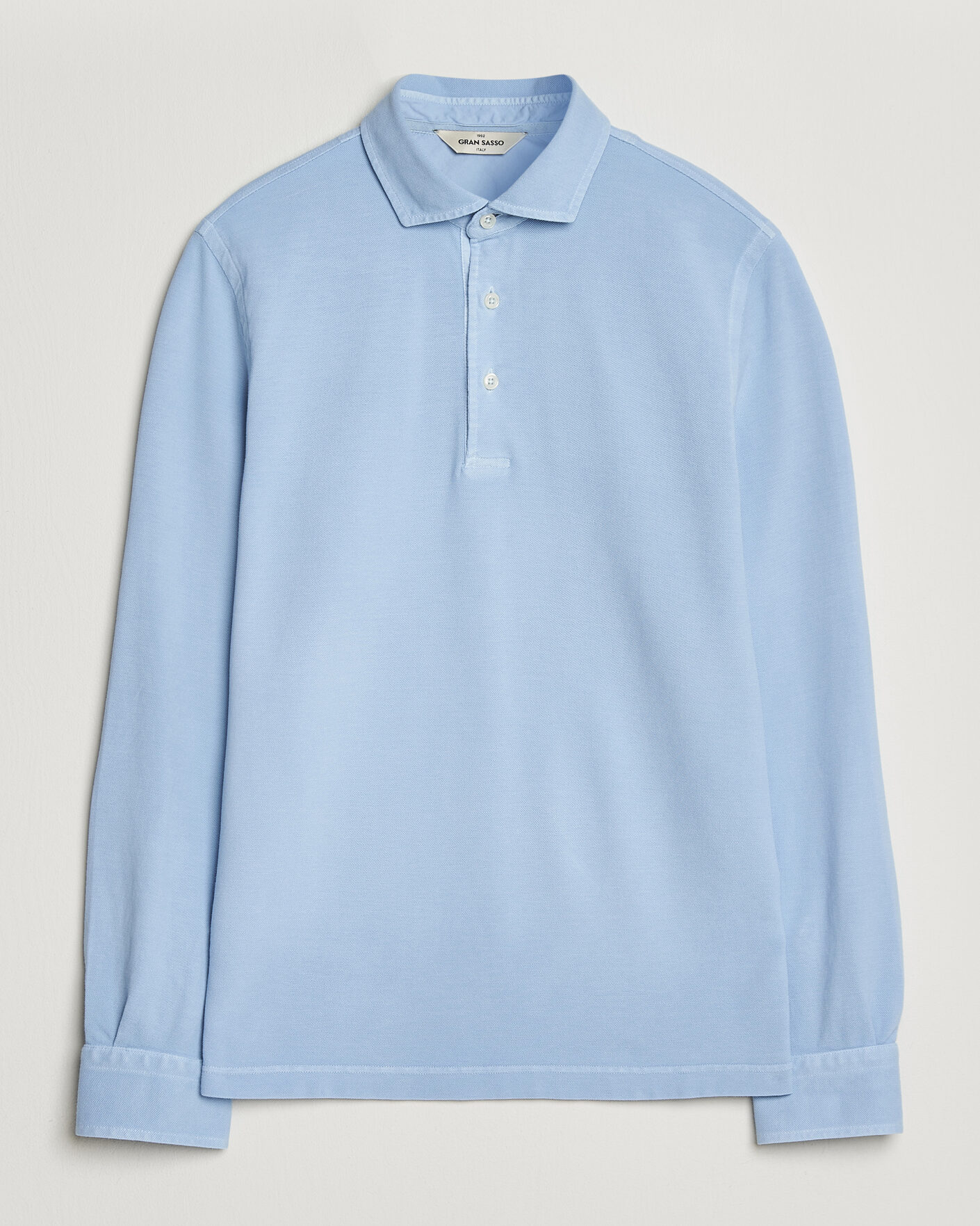 Homme | Polos | Gran Sasso | Washed Long Sleeve Polo Light Blue