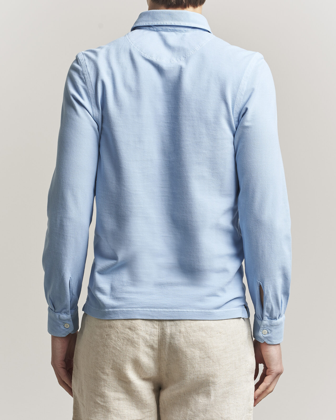 Homme | Polos | Gran Sasso | Washed Long Sleeve Polo Light Blue