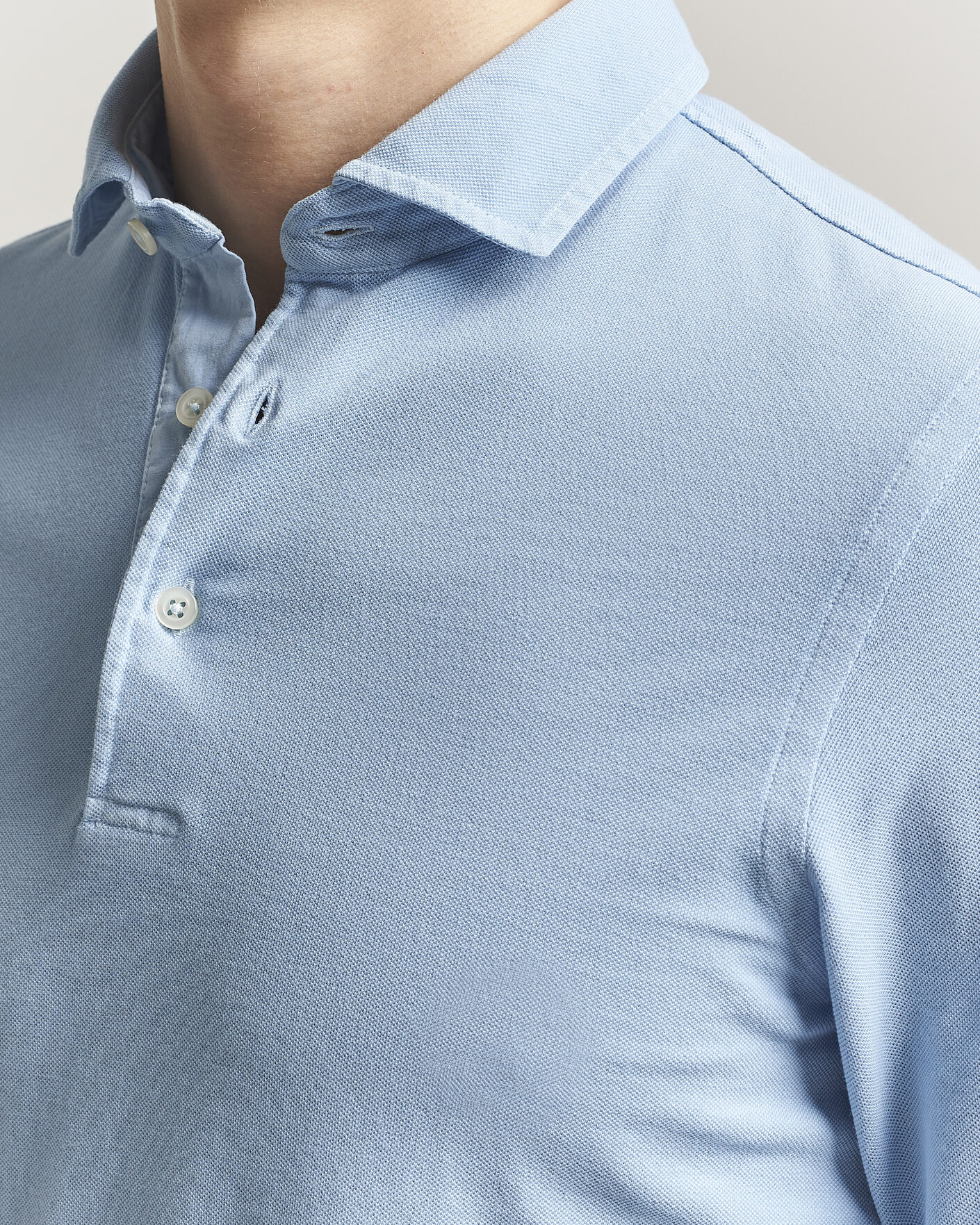 Homme | Polos | Gran Sasso | Washed Long Sleeve Polo Light Blue