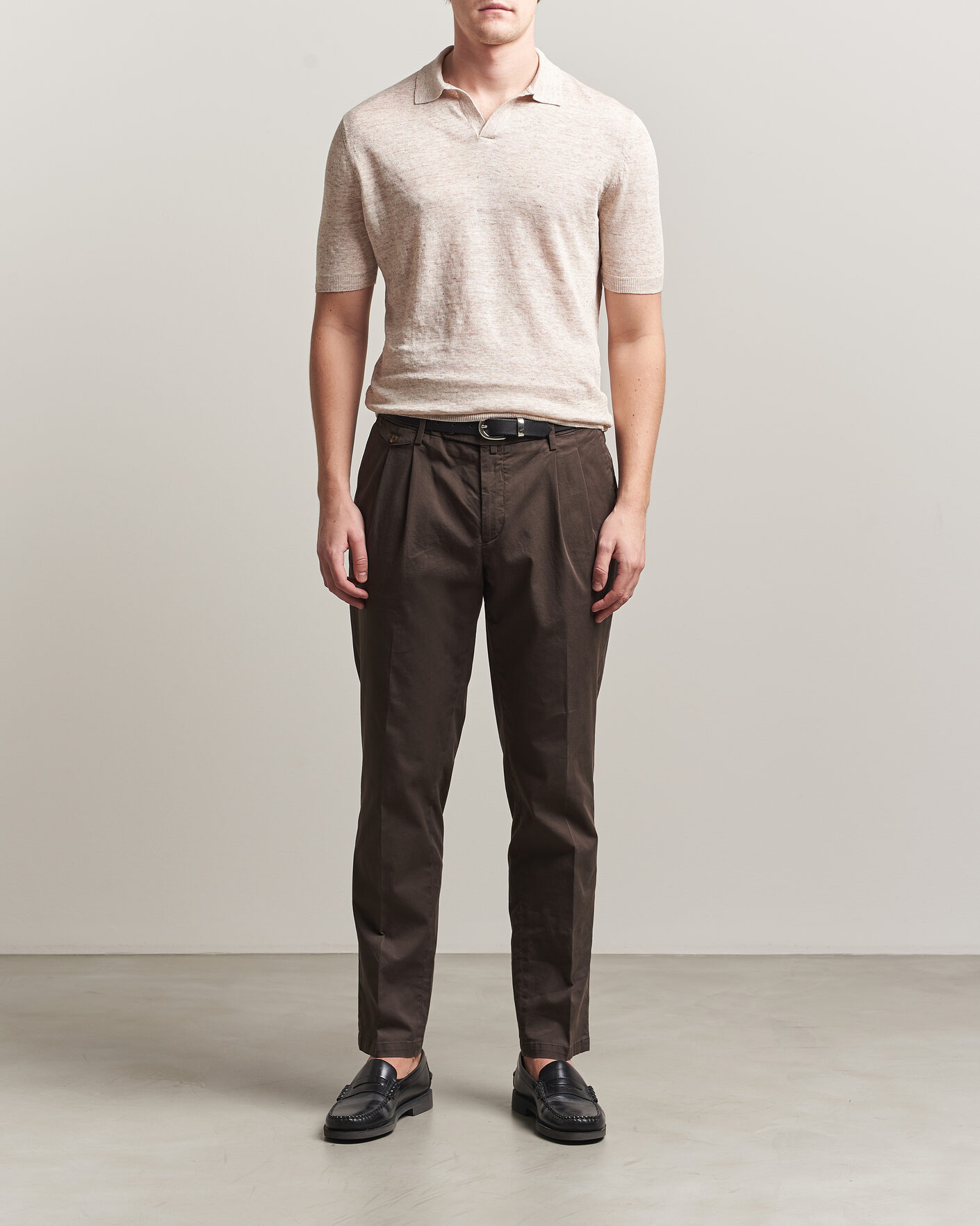 Homme | Polos | Gran Sasso | Washed Knitted Linen Polo Beige Melange