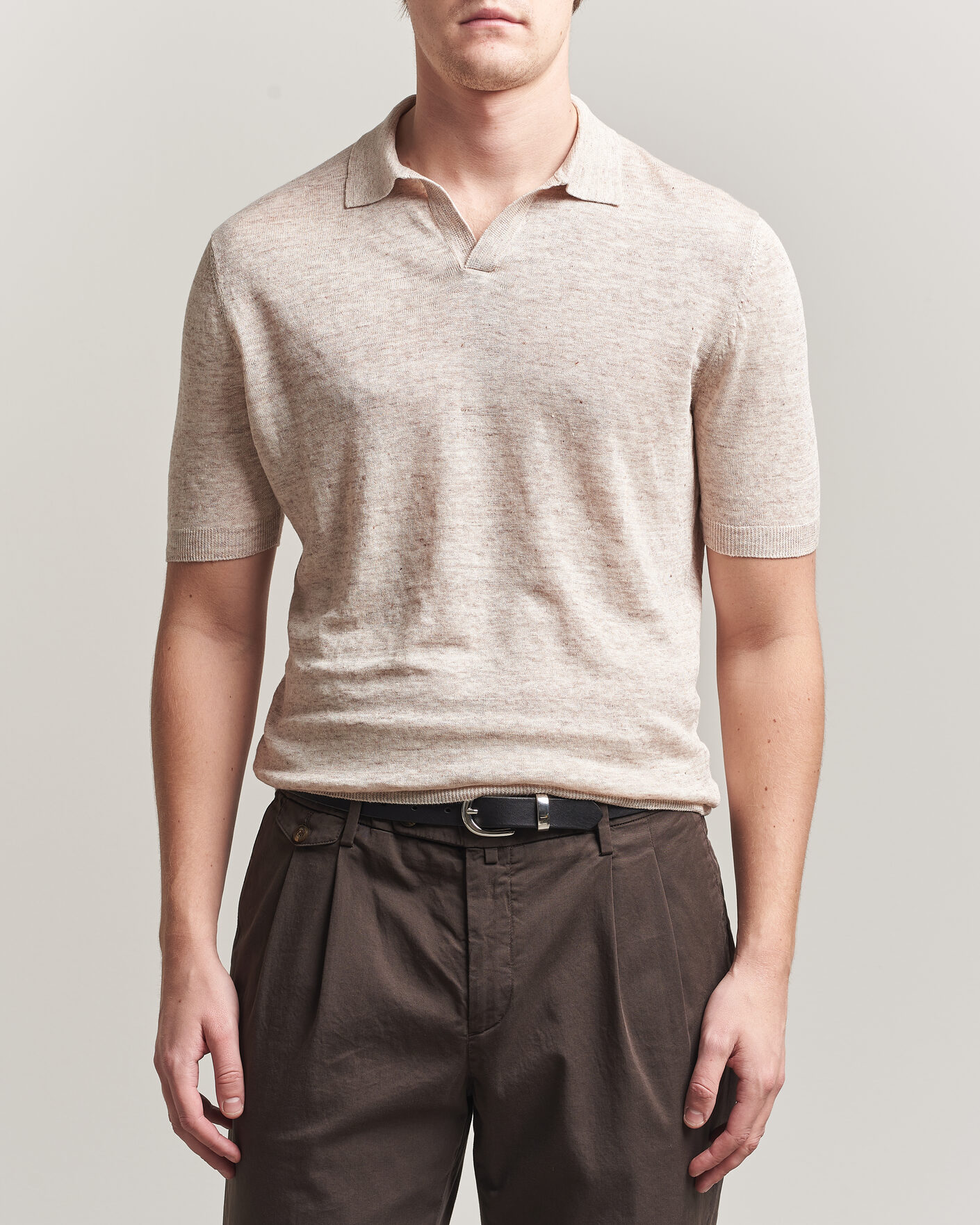 Homme | Polos | Gran Sasso | Washed Knitted Linen Polo Beige Melange