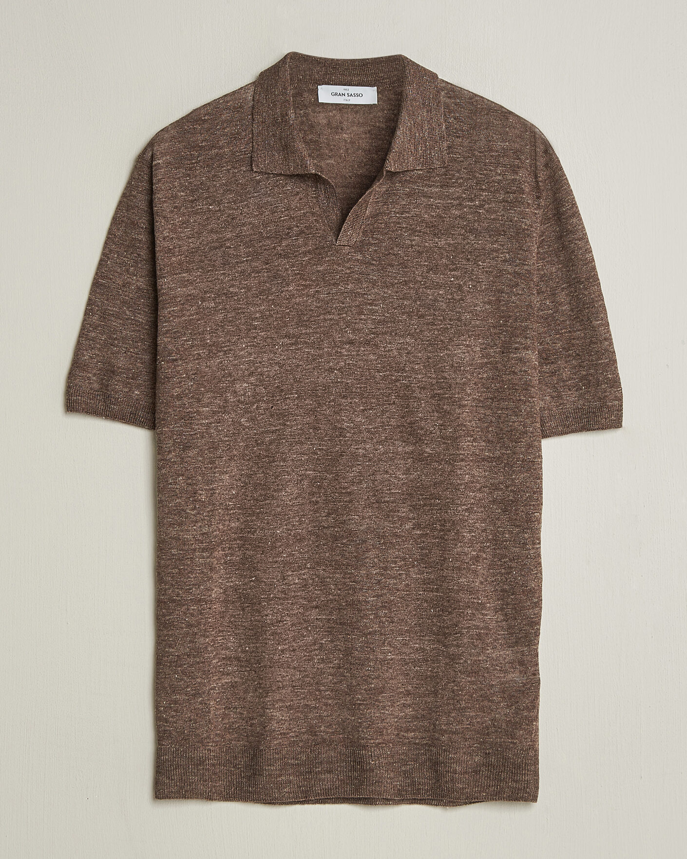 Homme | Polos | Gran Sasso | Washed Knitted Linen Polo Brown Melange