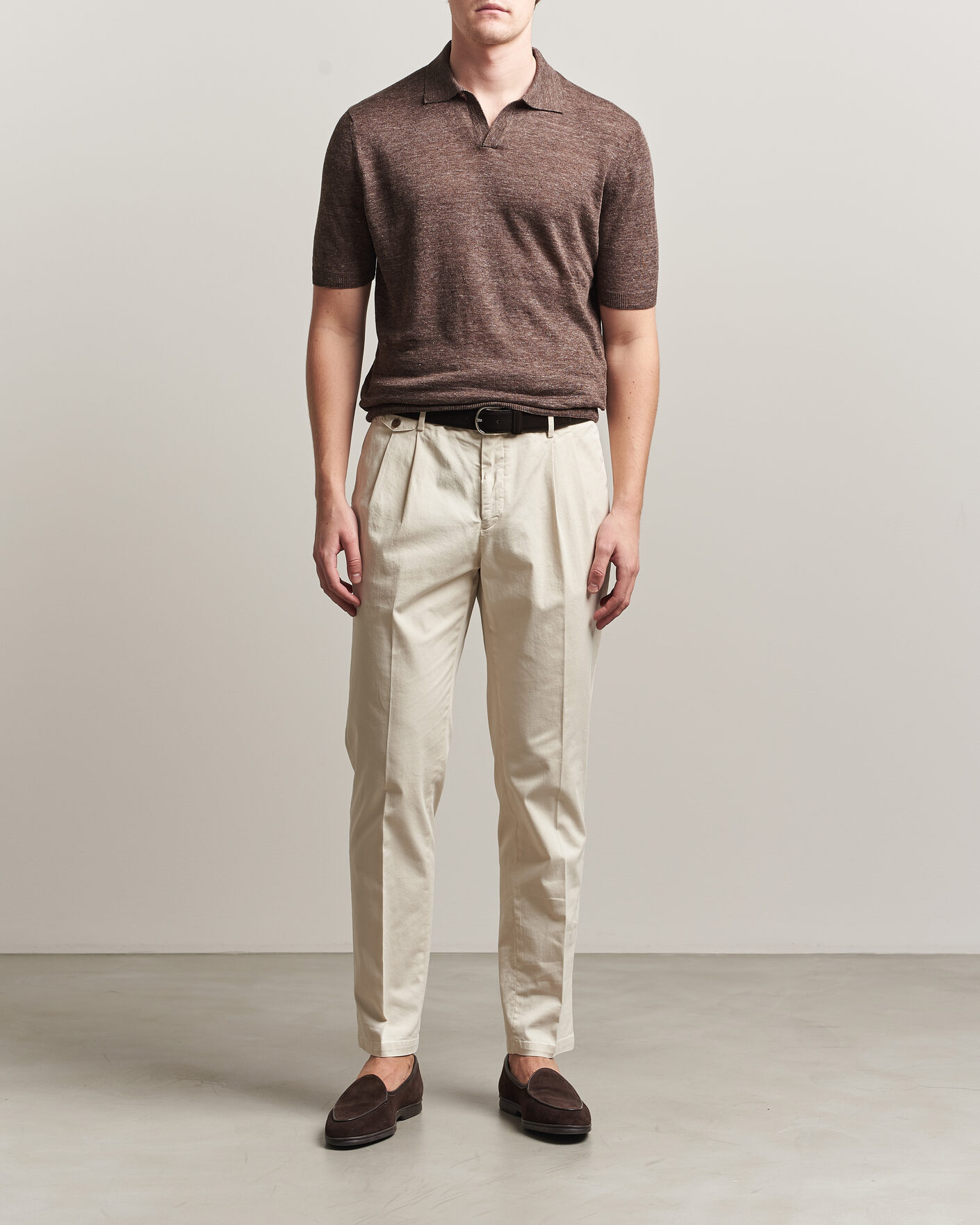 Homme | Polos | Gran Sasso | Washed Knitted Linen Polo Brown Melange
