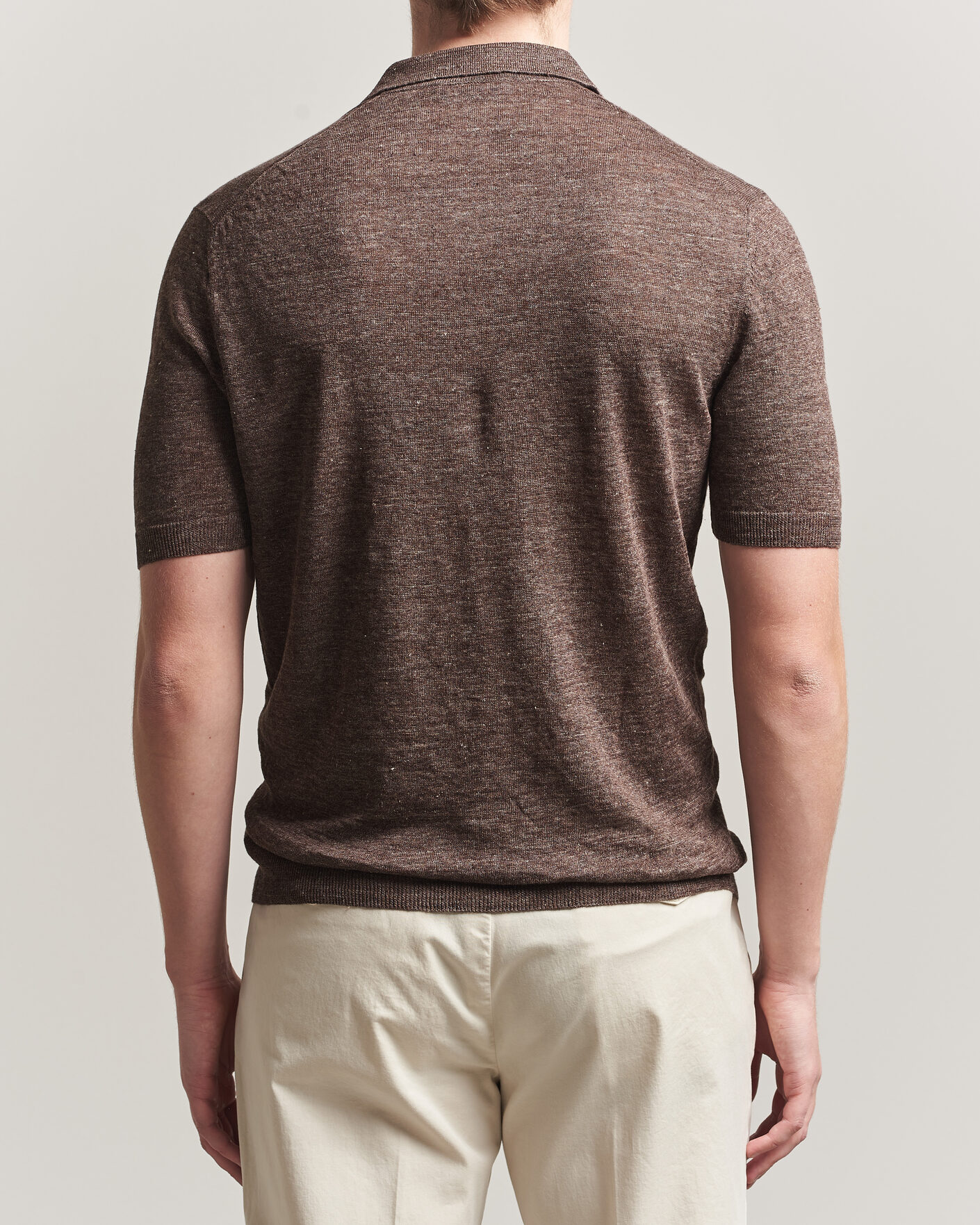 Homme | Polos | Gran Sasso | Washed Knitted Linen Polo Brown Melange
