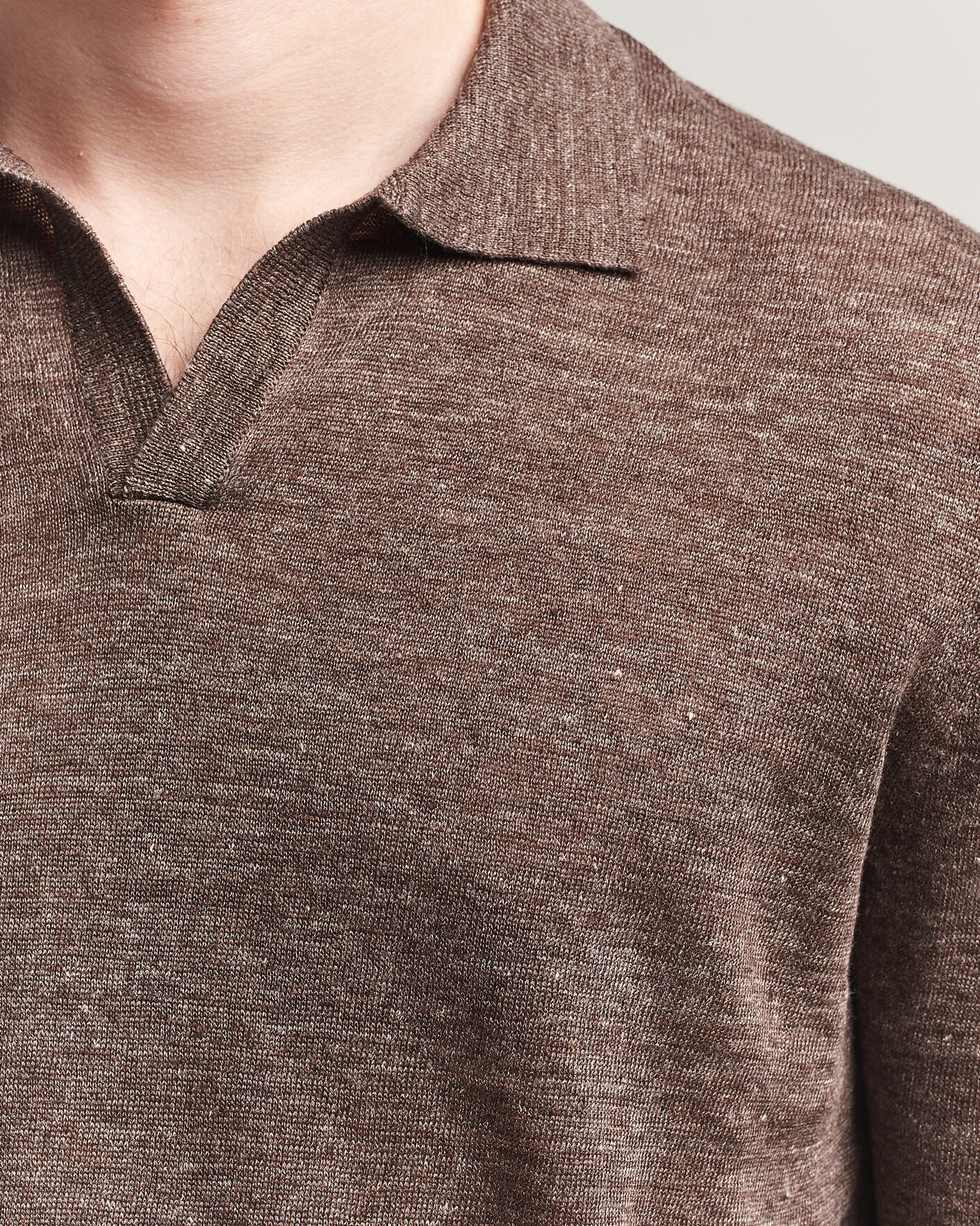 Homme | Polos | Gran Sasso | Washed Knitted Linen Polo Brown Melange