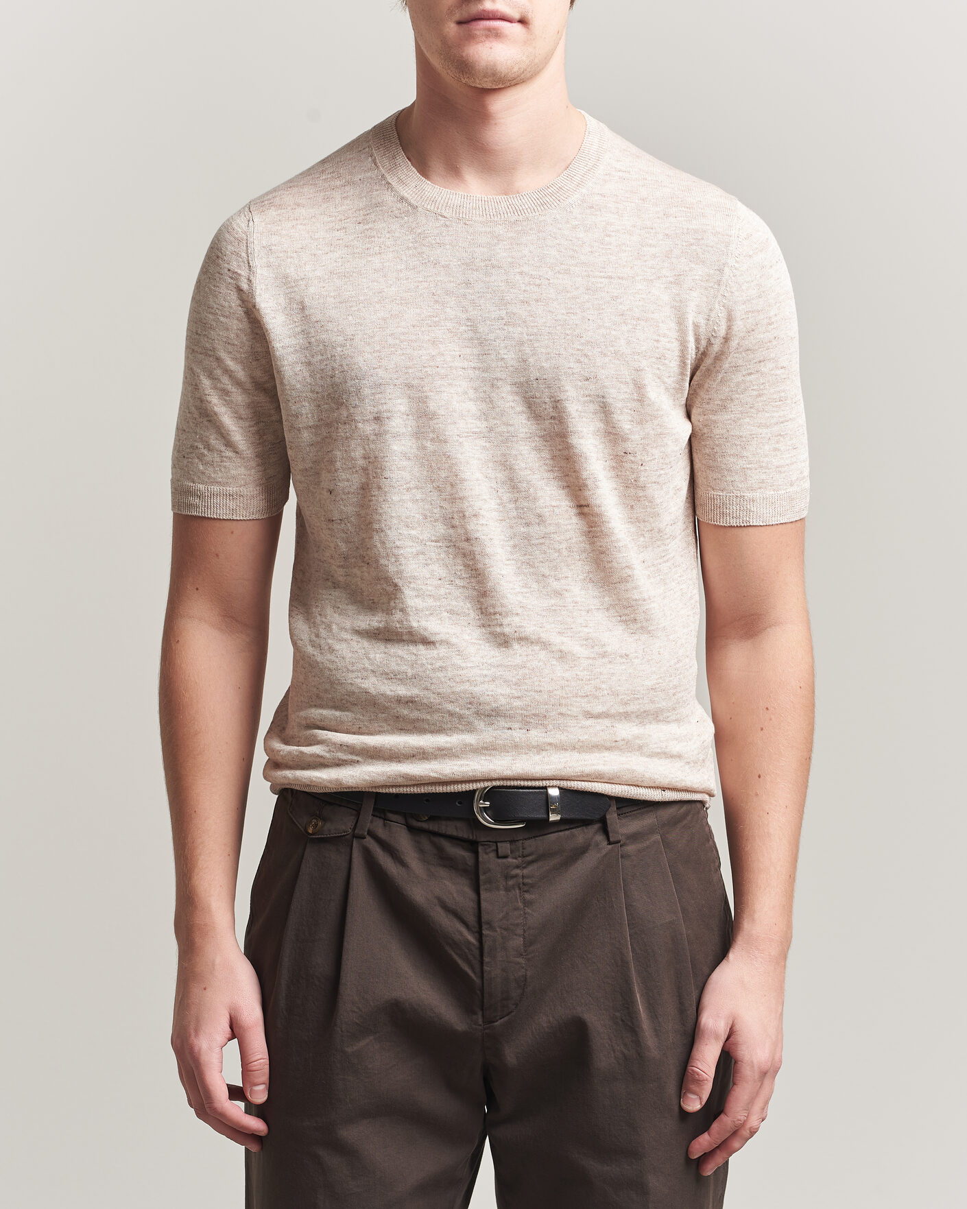 Homme | T-shirts | Gran Sasso | Washed Knitted Linen T-Shirt Beige Melange