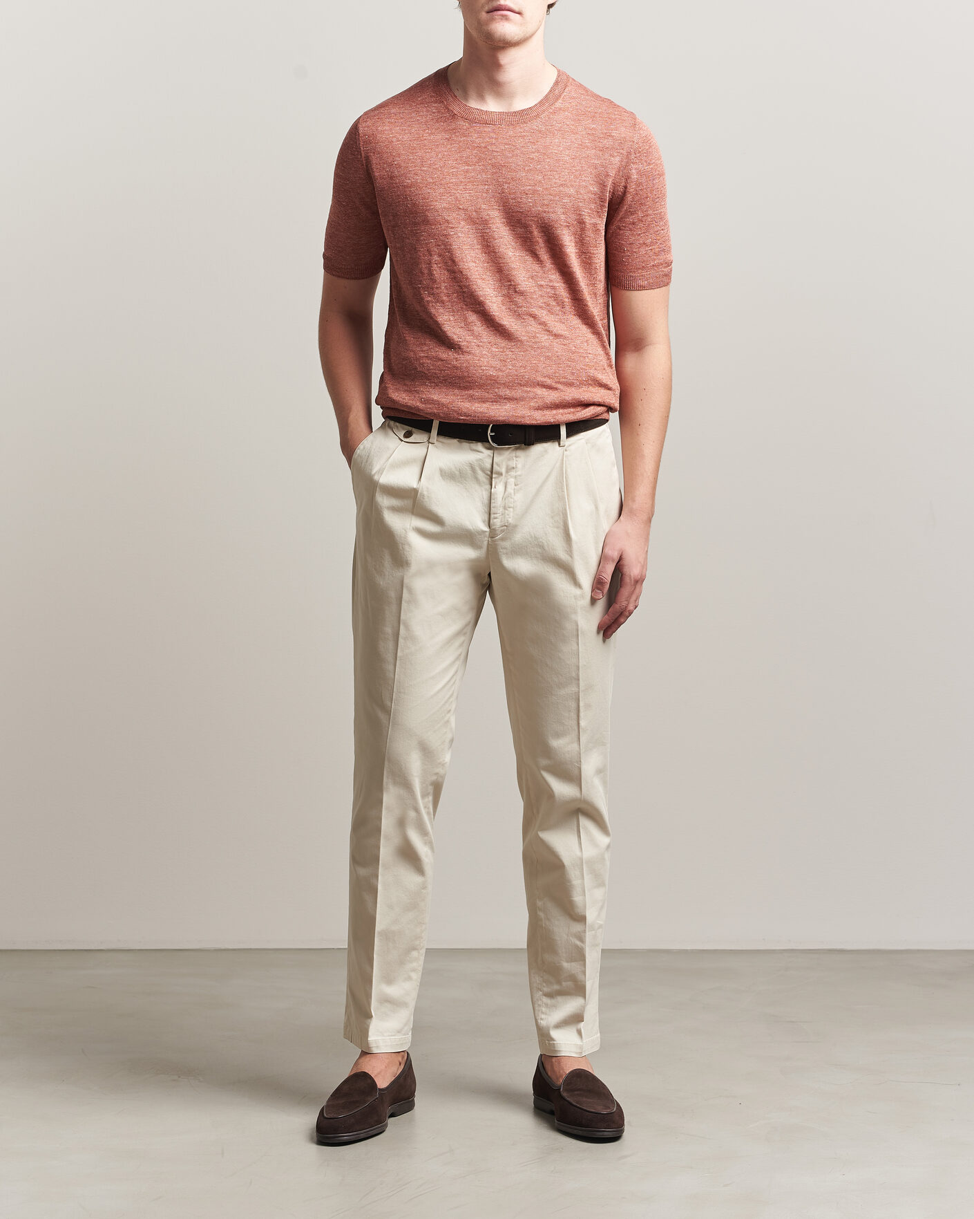 Homme | T-shirts | Gran Sasso | Washed Knitted Linen T-Shirt Apricot Orange Melange