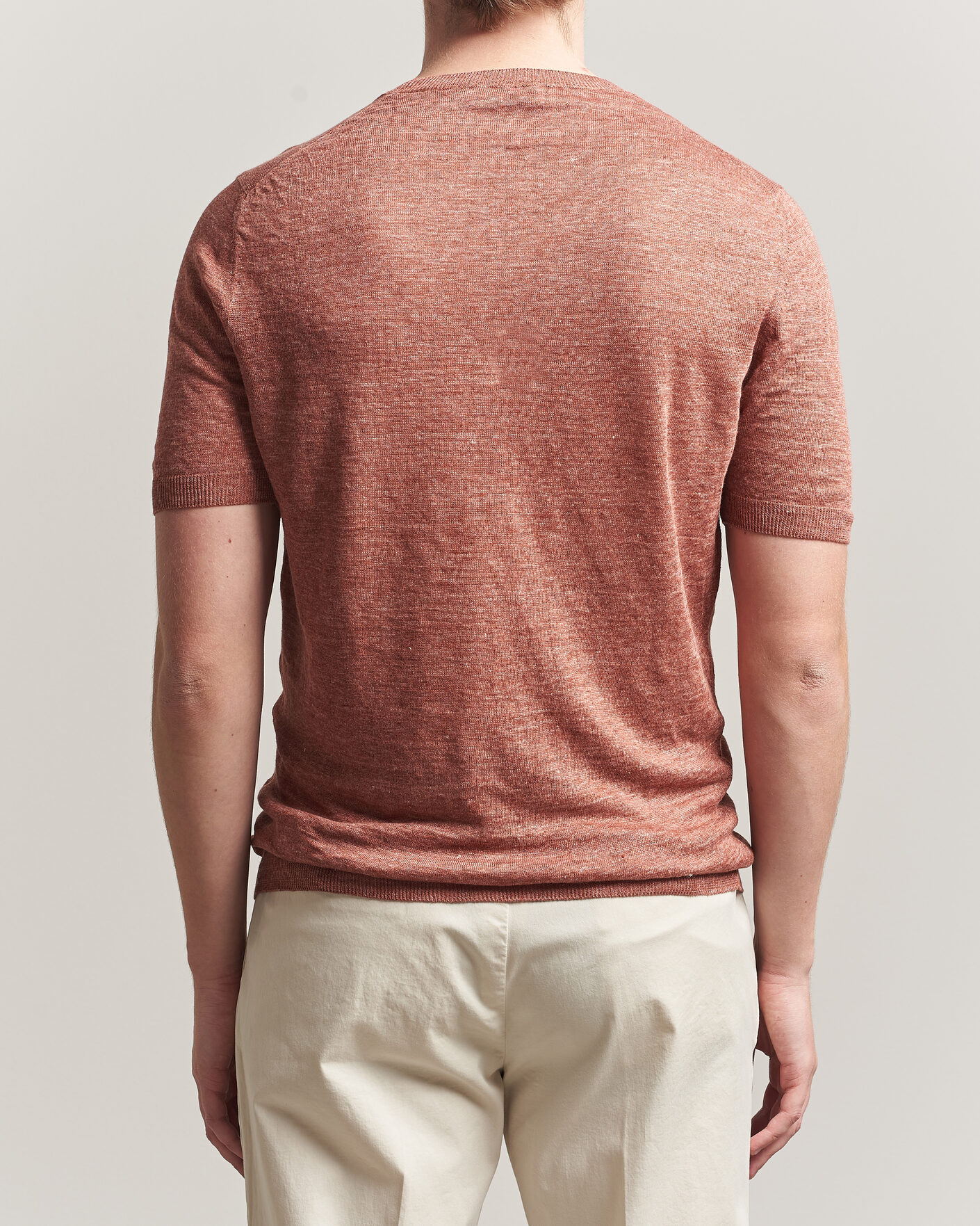 Homme | T-shirts | Gran Sasso | Washed Knitted Linen T-Shirt Apricot Orange Melange