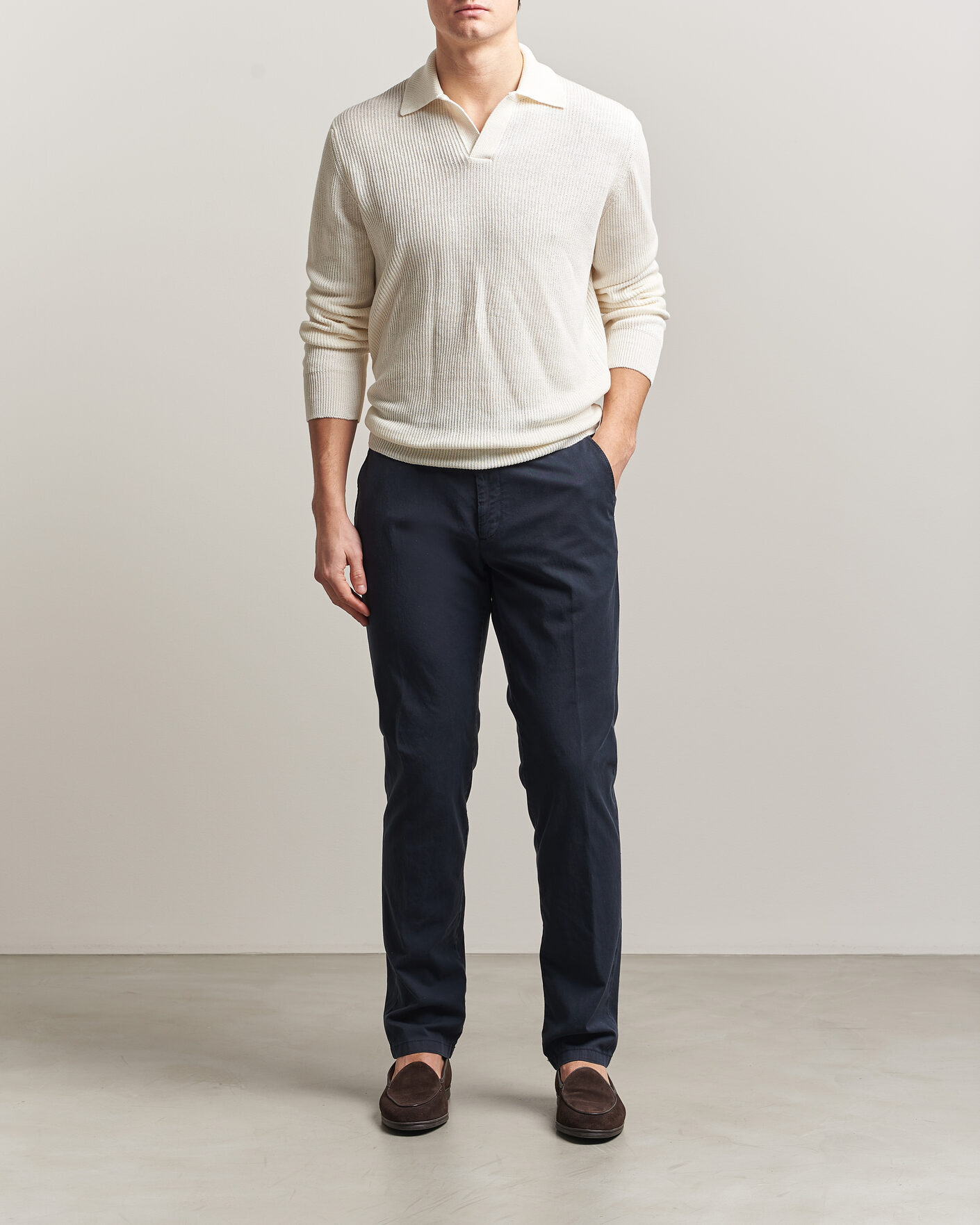 Homme | Pulls Et Tricots | Gran Sasso | Linen/Cotton Open Collar Knitted Polo Cream