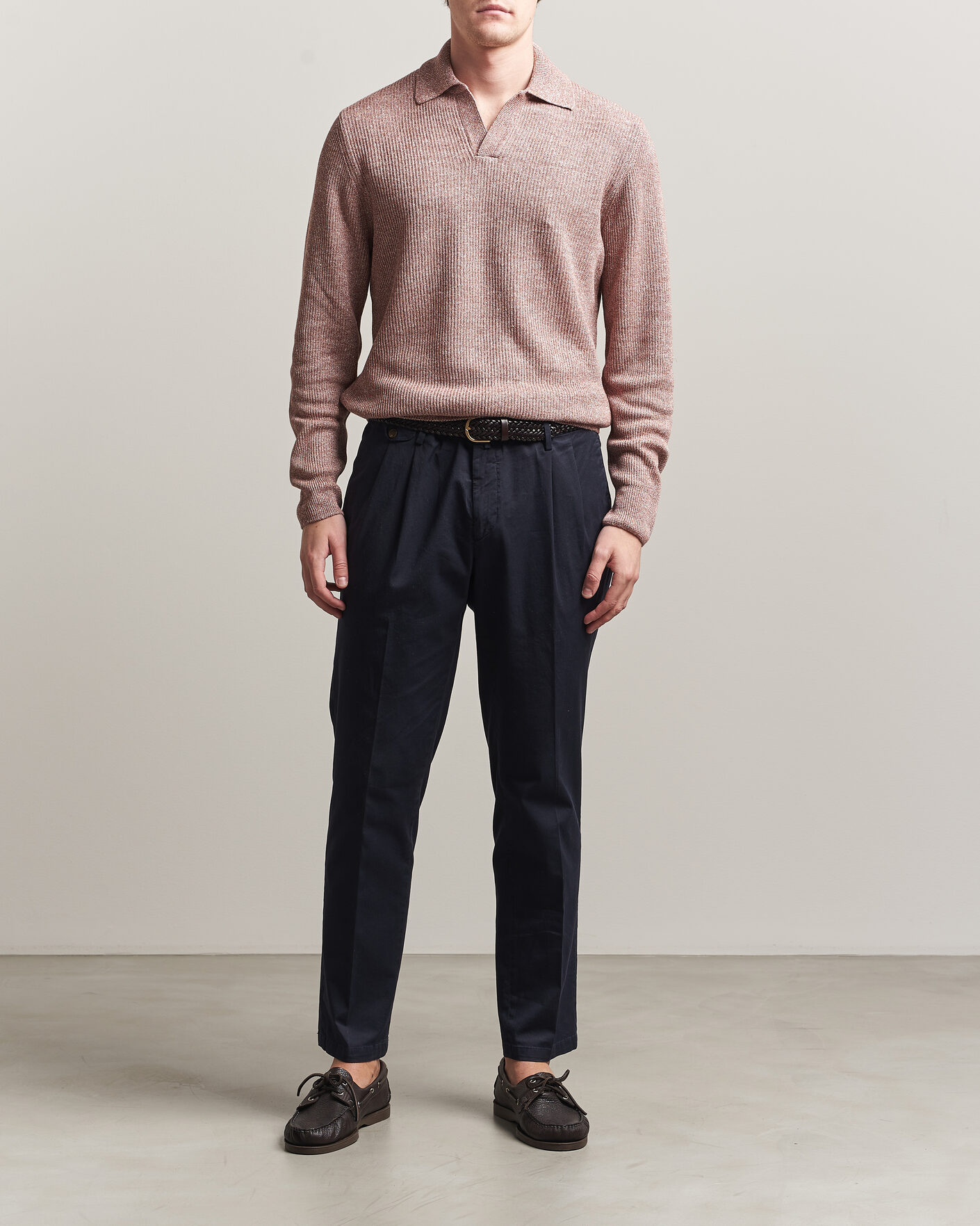 Homme | Pulls Et Tricots | Gran Sasso | Linen/Cotton Open Collar Knitted Polo Rust Melange