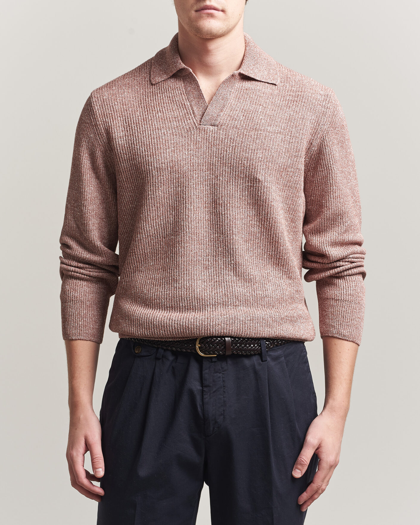 Homme | Pulls Et Tricots | Gran Sasso | Linen/Cotton Open Collar Knitted Polo Rust Melange
