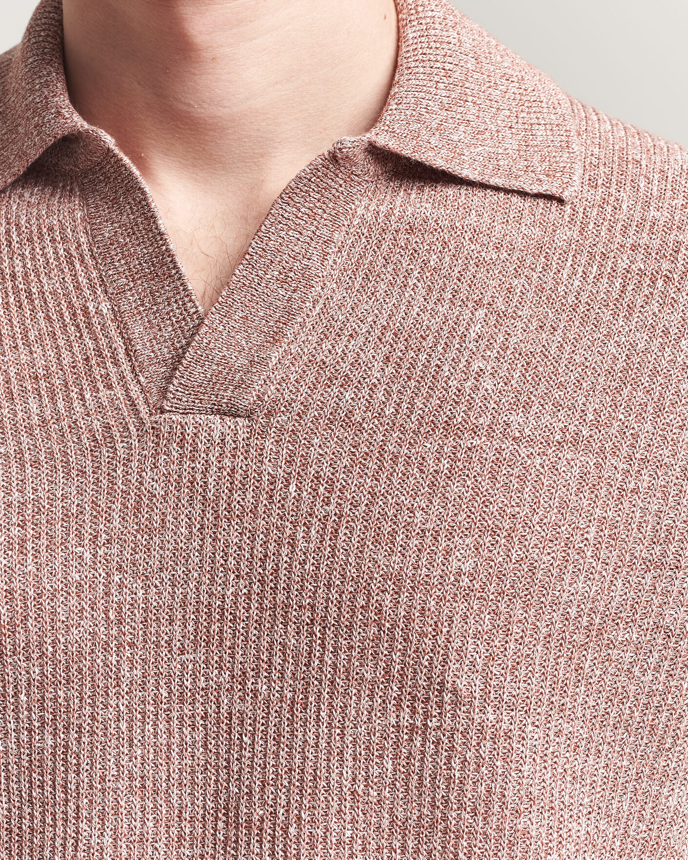 Homme | Pulls Et Tricots | Gran Sasso | Linen/Cotton Open Collar Knitted Polo Rust Melange