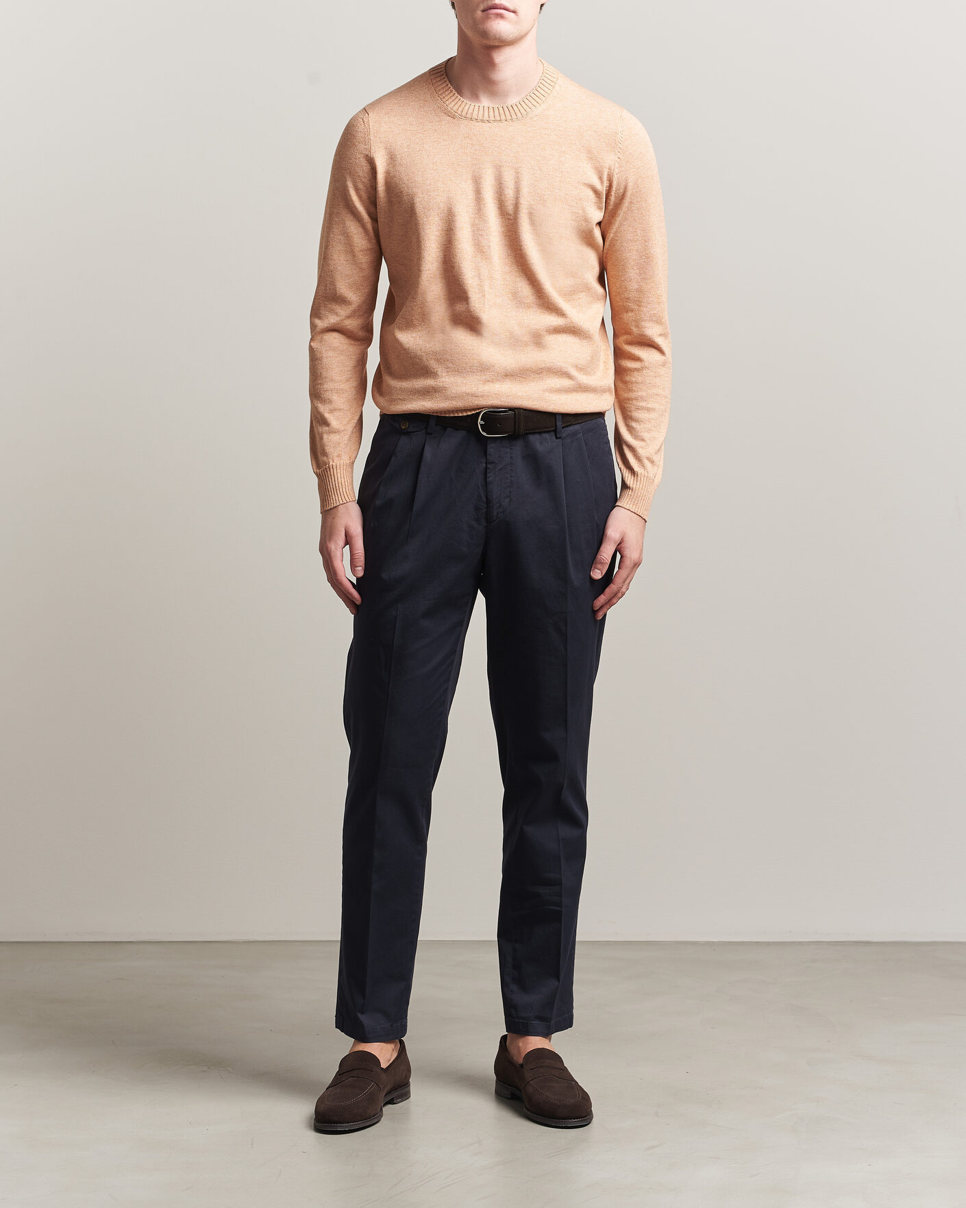 Homme | Pulls Et Tricots | Gran Sasso | Cotton/Cashmere Knitted Crew Neck Sweater Apricot Orange Melange
