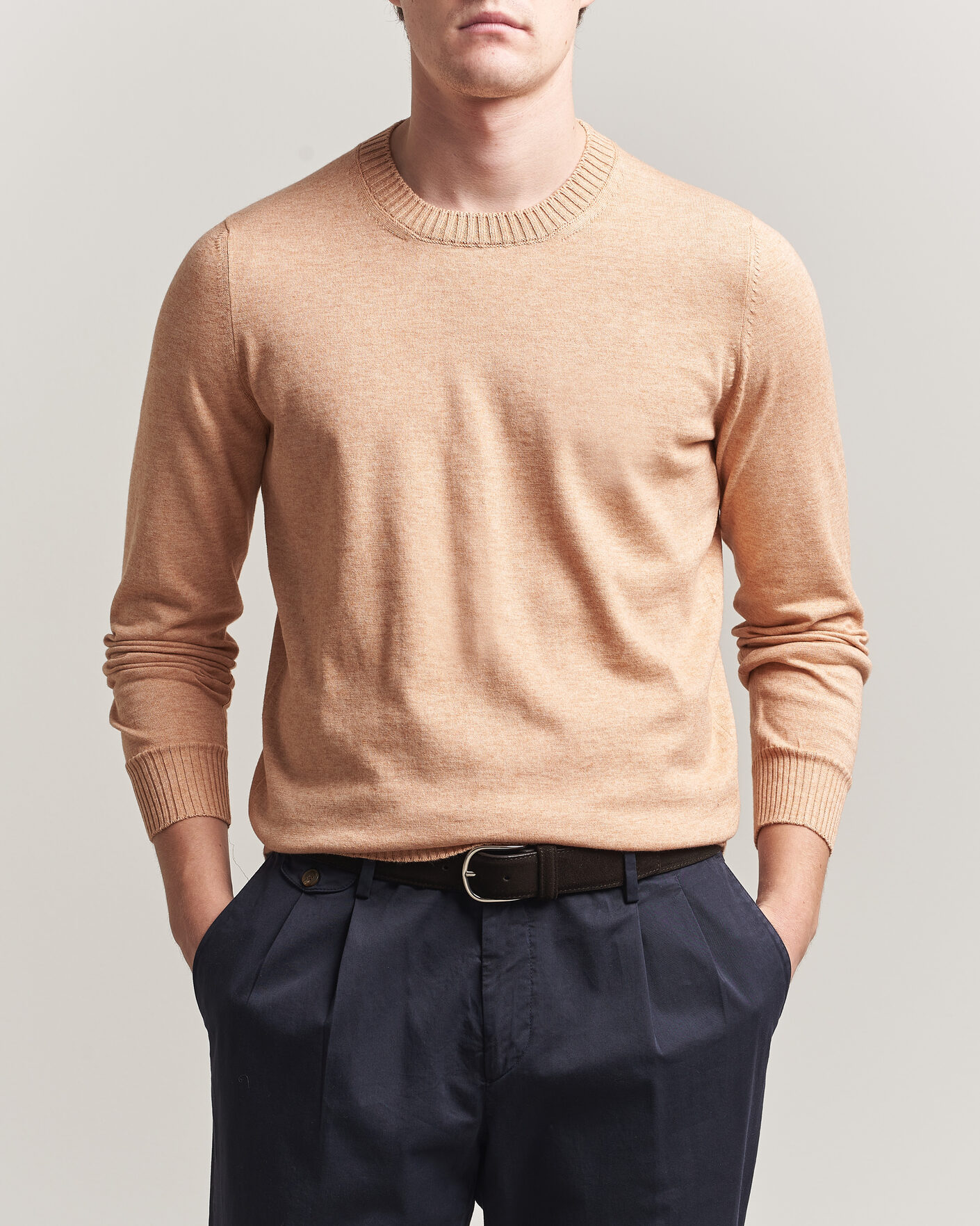 Homme | Pulls Et Tricots | Gran Sasso | Cotton/Cashmere Knitted Crew Neck Sweater Apricot Orange Melange