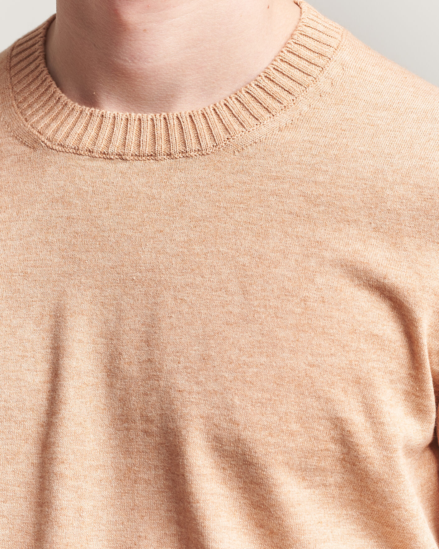 Homme | Pulls Et Tricots | Gran Sasso | Cotton/Cashmere Knitted Crew Neck Sweater Apricot Orange Melange