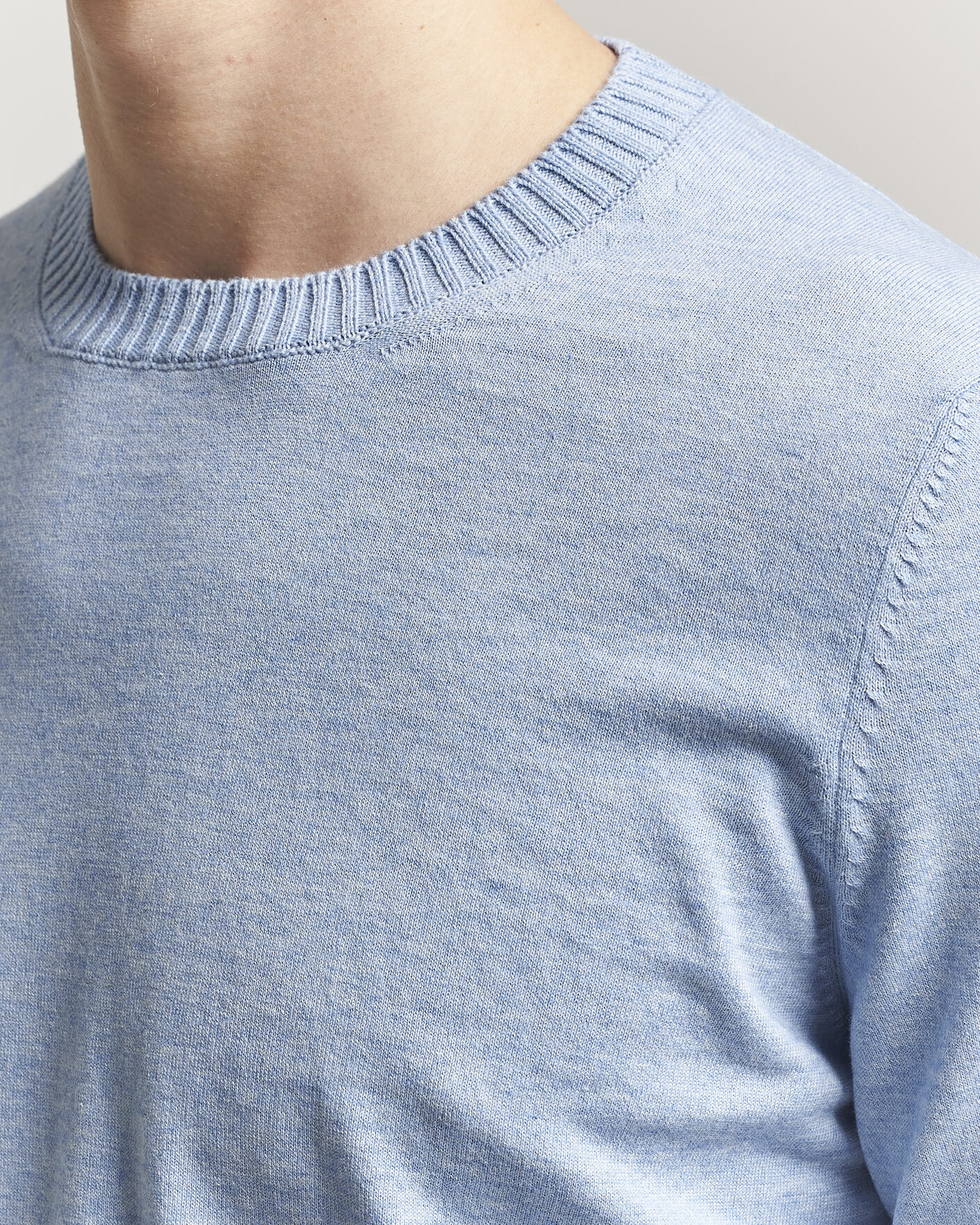 Homme | Pulls Et Tricots | Gran Sasso | Cotton/Cashmere Knitted Crew Neck Sweater Blue Melange
