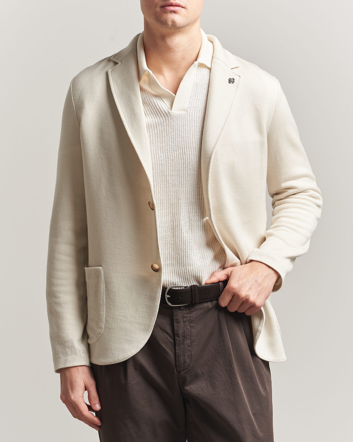 Homme | Blazers | Gran Sasso | Wool Knitted Blazer Cream