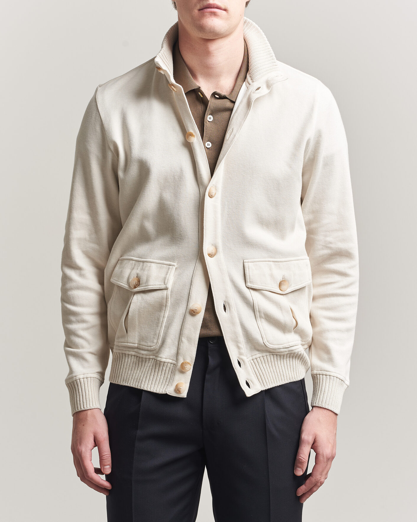 Homme | Manteaux Et Vestes | Gran Sasso | Cotton Pocket Knitted Bomber Jacket Cream