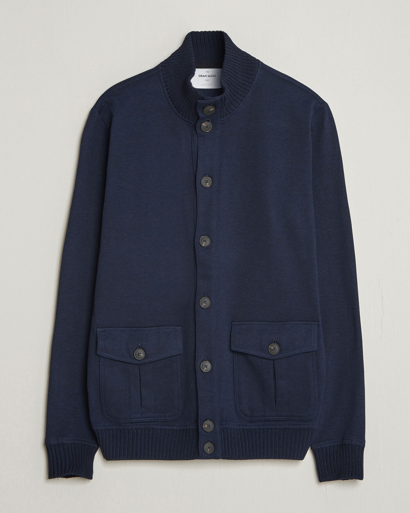 Homme | Manteaux Et Vestes | Gran Sasso | Cotton Pocket Knitted Bomber Jacket Navy