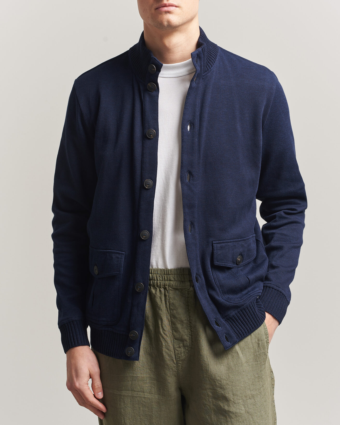 Homme | Manteaux Et Vestes | Gran Sasso | Cotton Pocket Knitted Bomber Jacket Navy