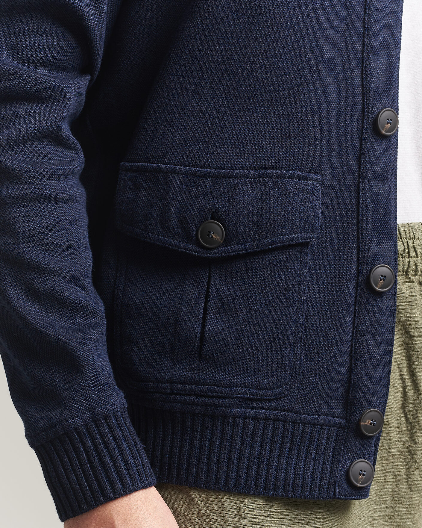 Homme | Manteaux Et Vestes | Gran Sasso | Cotton Pocket Knitted Bomber Jacket Navy