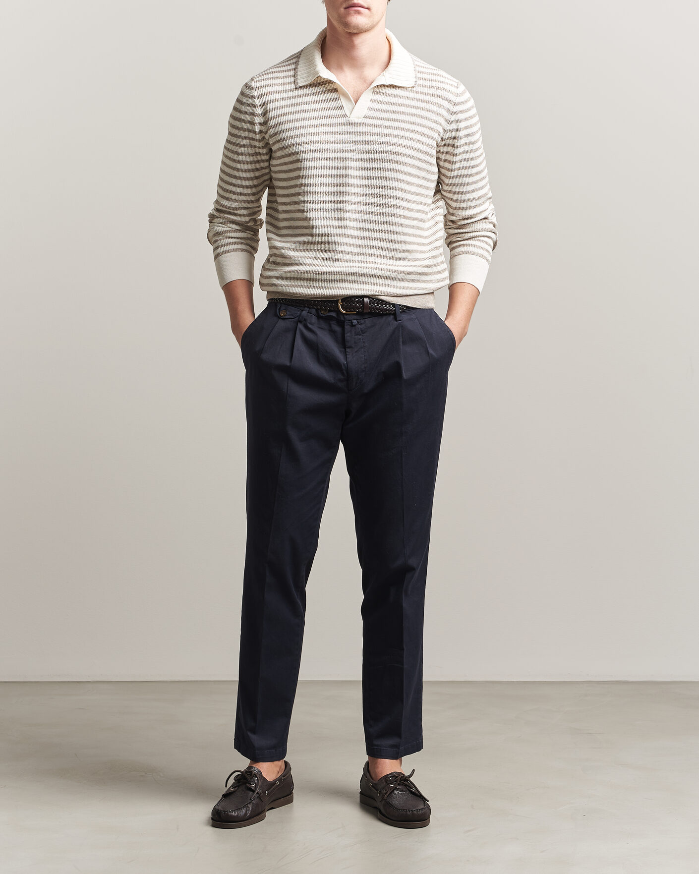 Homme | Pulls Et Tricots | Gran Sasso | Linen/Cotton Knitted Striped Polo Beige/White