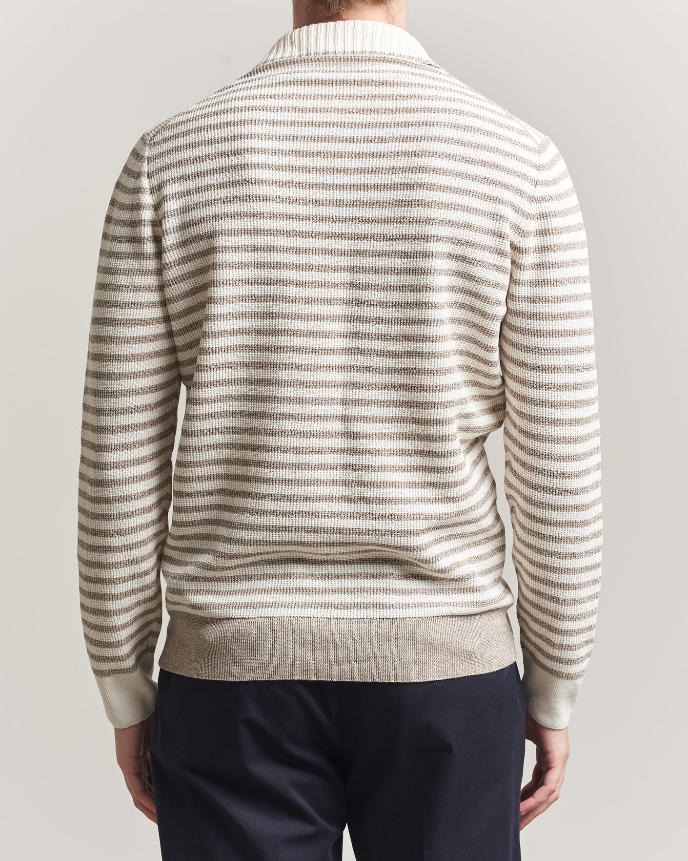 Homme | Pulls Et Tricots | Gran Sasso | Linen/Cotton Knitted Striped Polo Beige/White