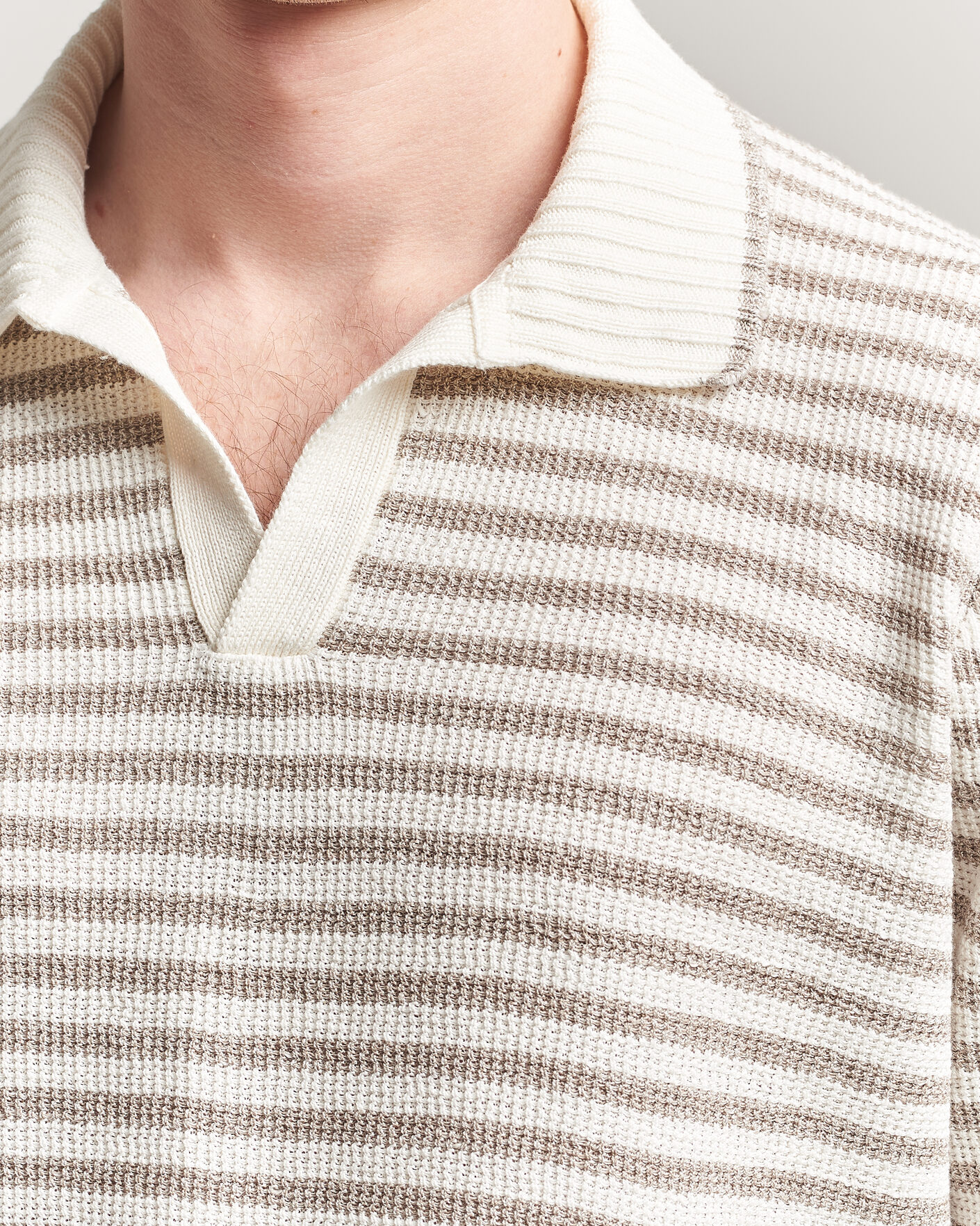 Homme | Pulls Et Tricots | Gran Sasso | Linen/Cotton Knitted Striped Polo Beige/White