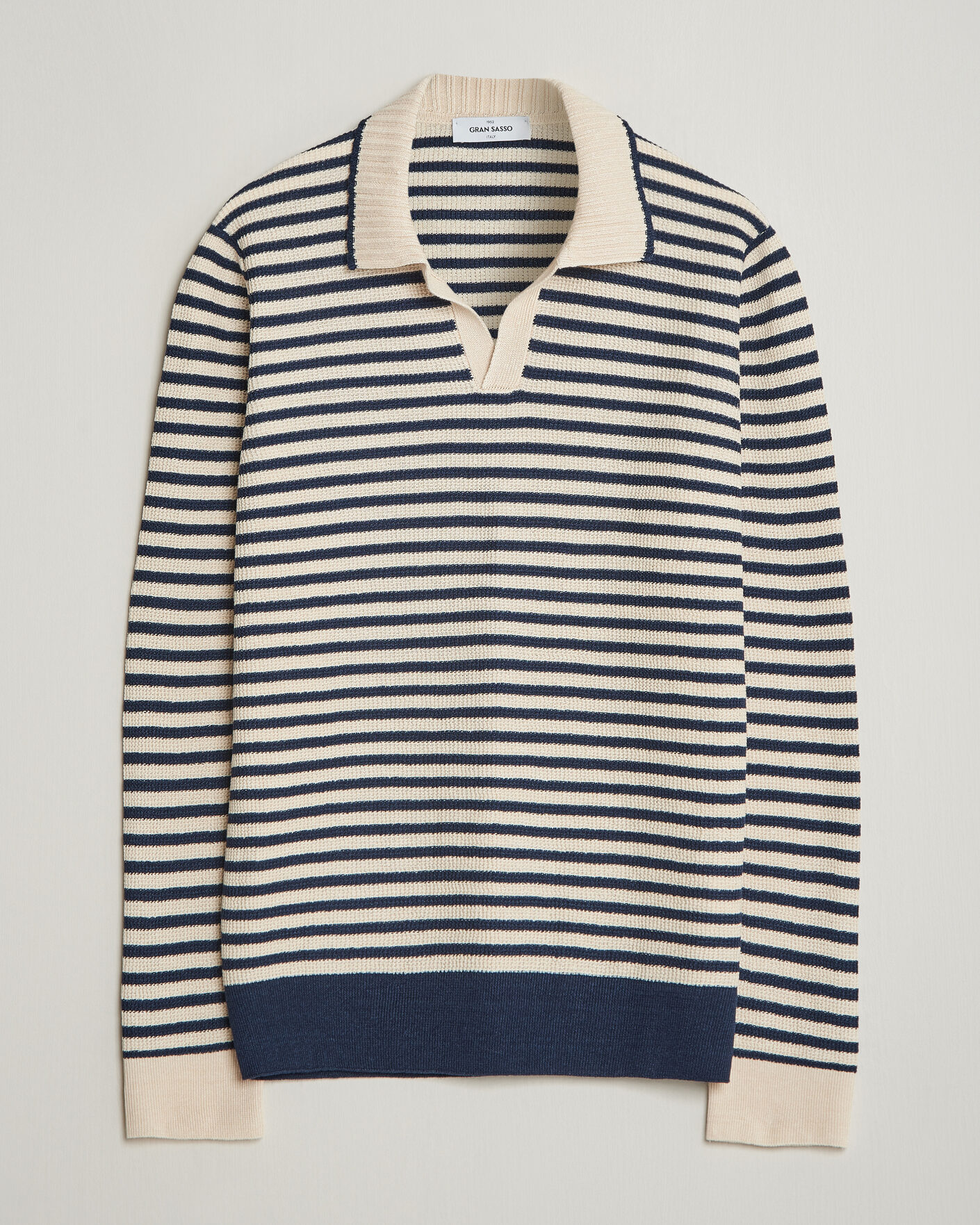 Homme | Pulls Et Tricots | Gran Sasso | Linen/Cotton Knitted Striped Polo Navy/White