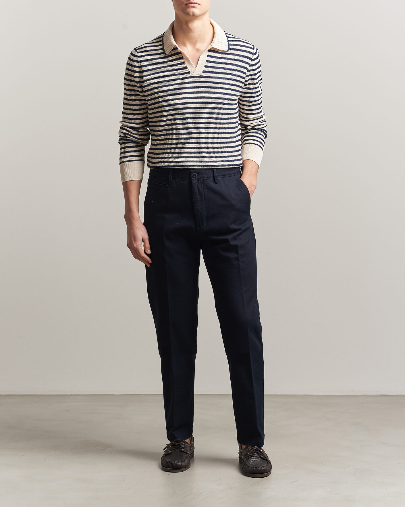 Homme | Pulls Et Tricots | Gran Sasso | Linen/Cotton Knitted Striped Polo Navy/White
