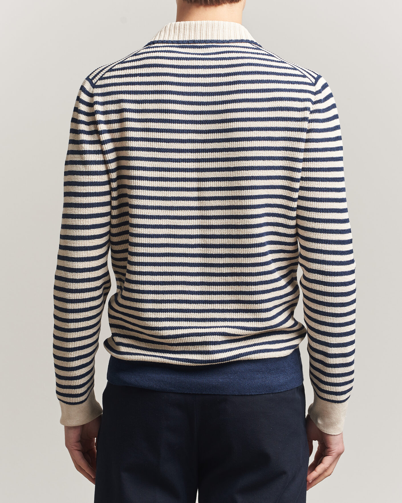 Homme | Pulls Et Tricots | Gran Sasso | Linen/Cotton Knitted Striped Polo Navy/White
