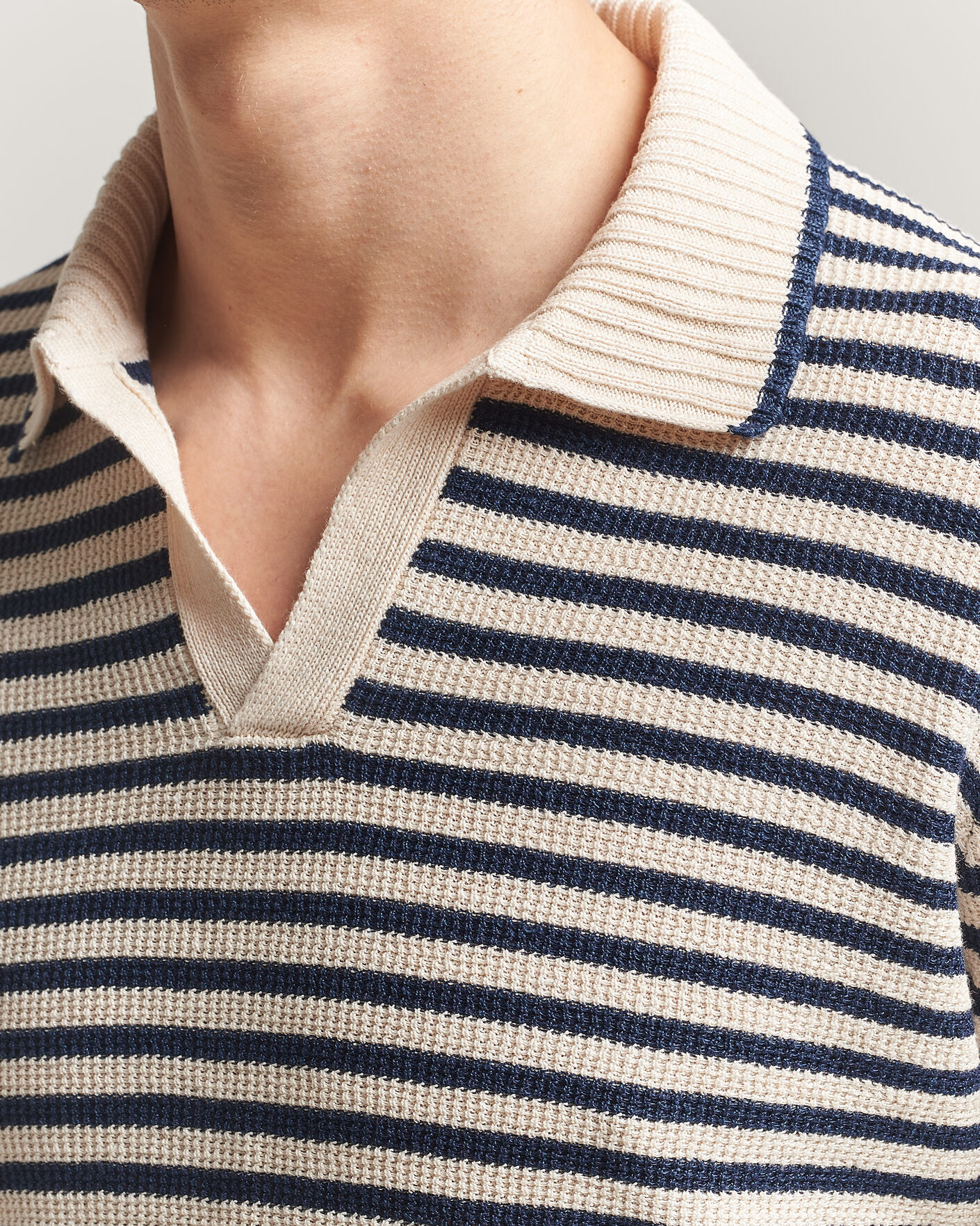 Homme | Pulls Et Tricots | Gran Sasso | Linen/Cotton Knitted Striped Polo Navy/White