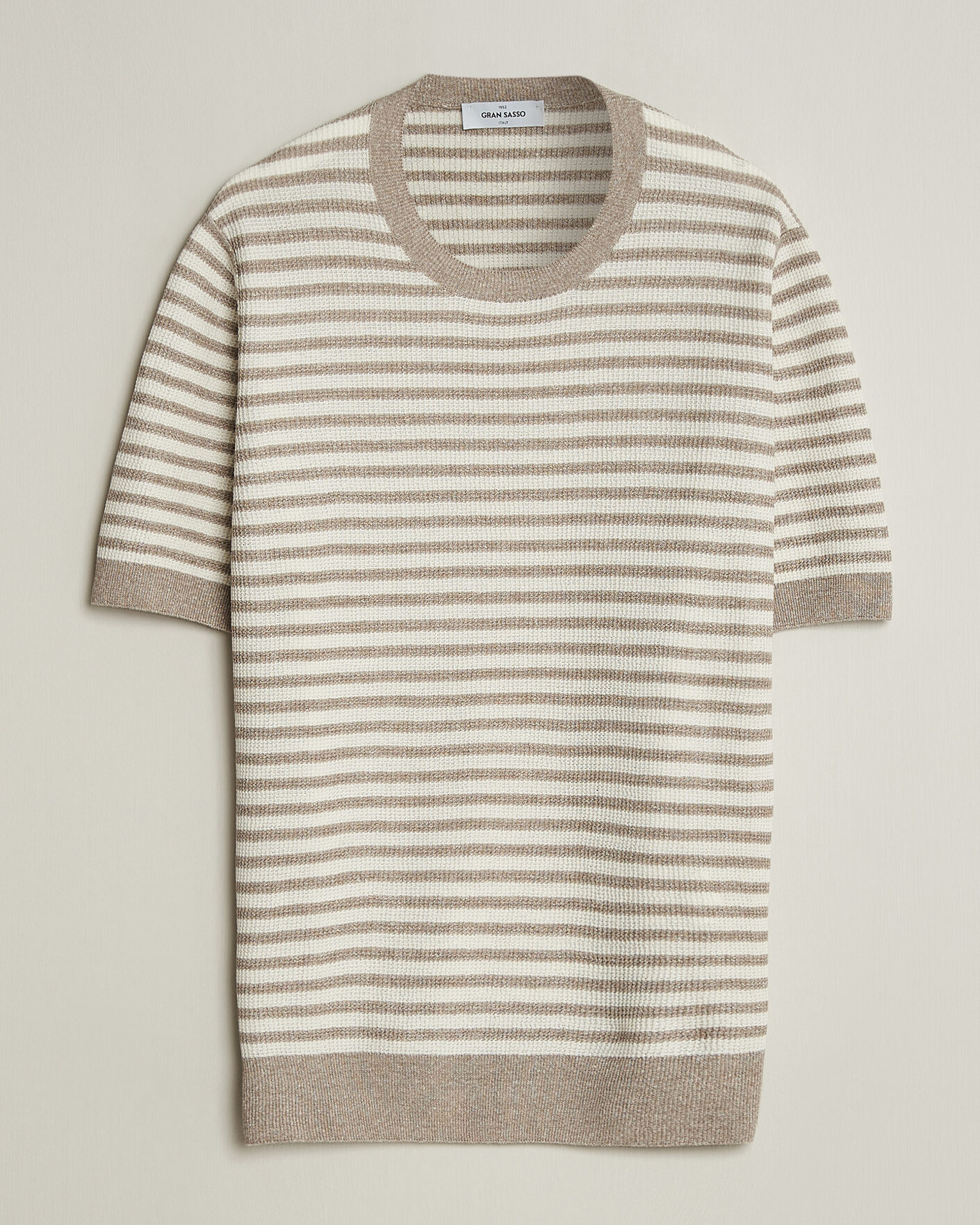 Homme | T-shirts | Gran Sasso | Linen/Cotton Knitted Striped T-Shirt Beige/White
