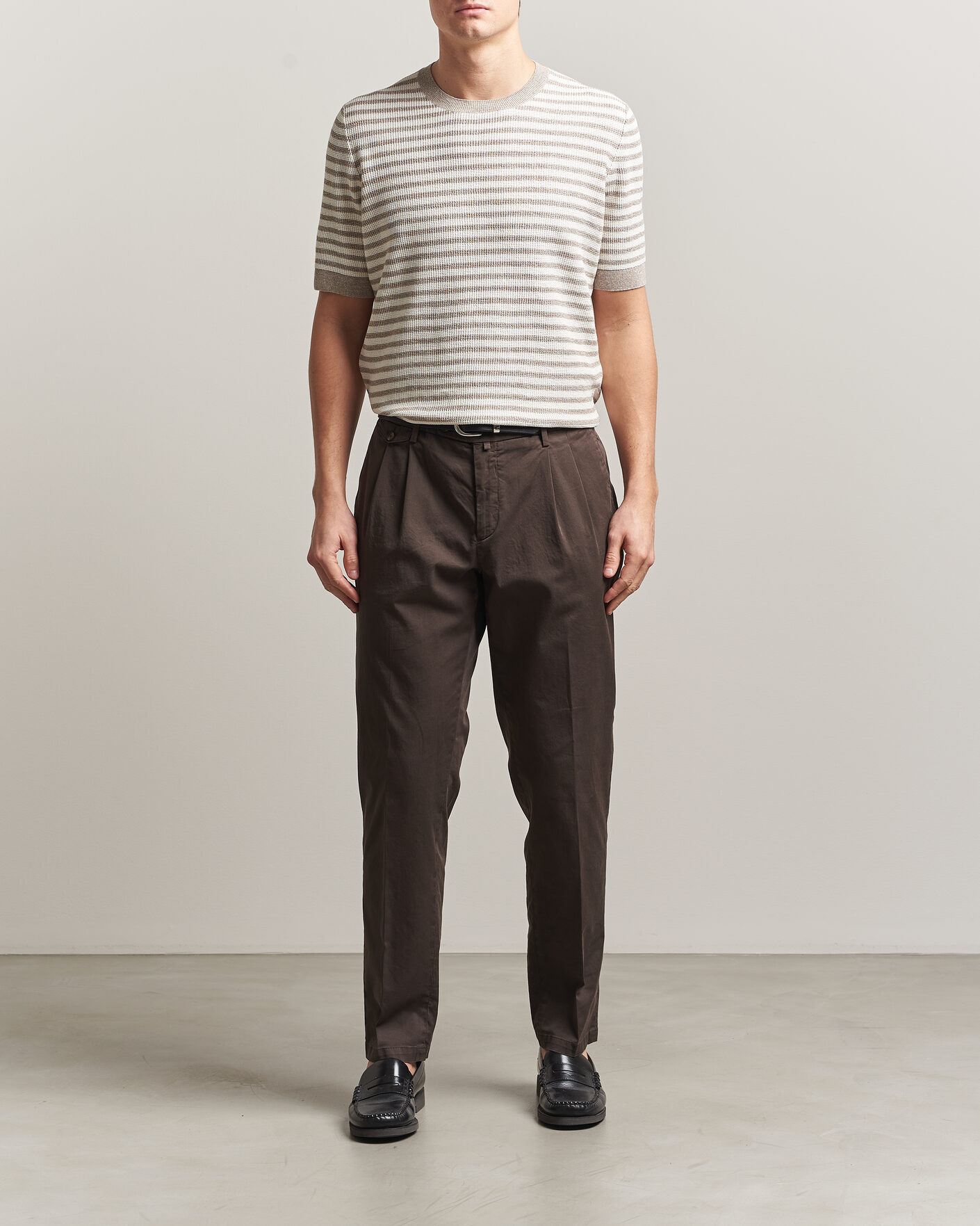 Homme | T-shirts | Gran Sasso | Linen/Cotton Knitted Striped T-Shirt Beige/White