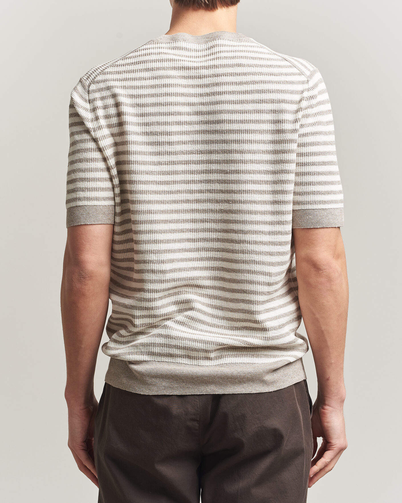 Homme | T-shirts | Gran Sasso | Linen/Cotton Knitted Striped T-Shirt Beige/White