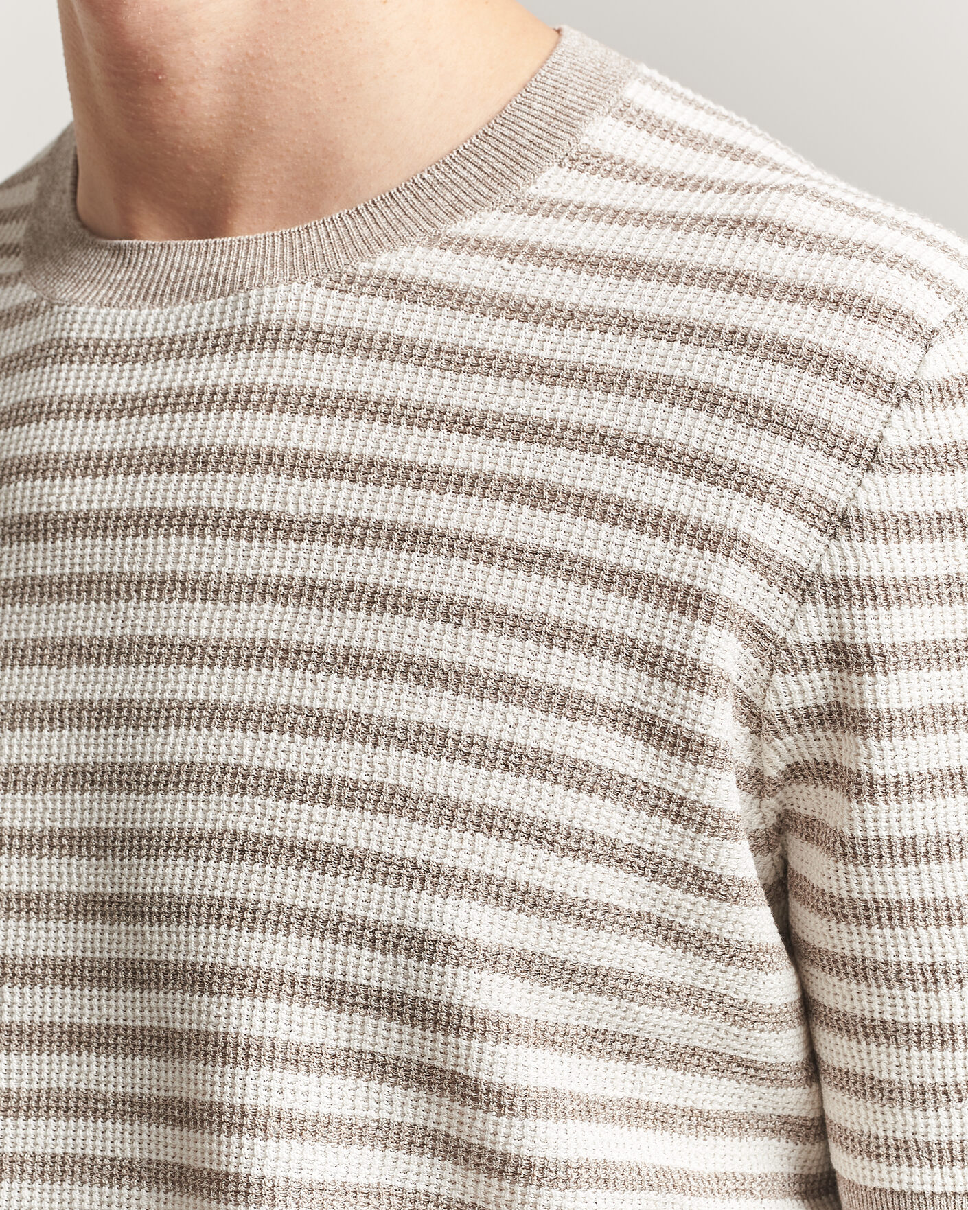 Homme | T-shirts | Gran Sasso | Linen/Cotton Knitted Striped T-Shirt Beige/White
