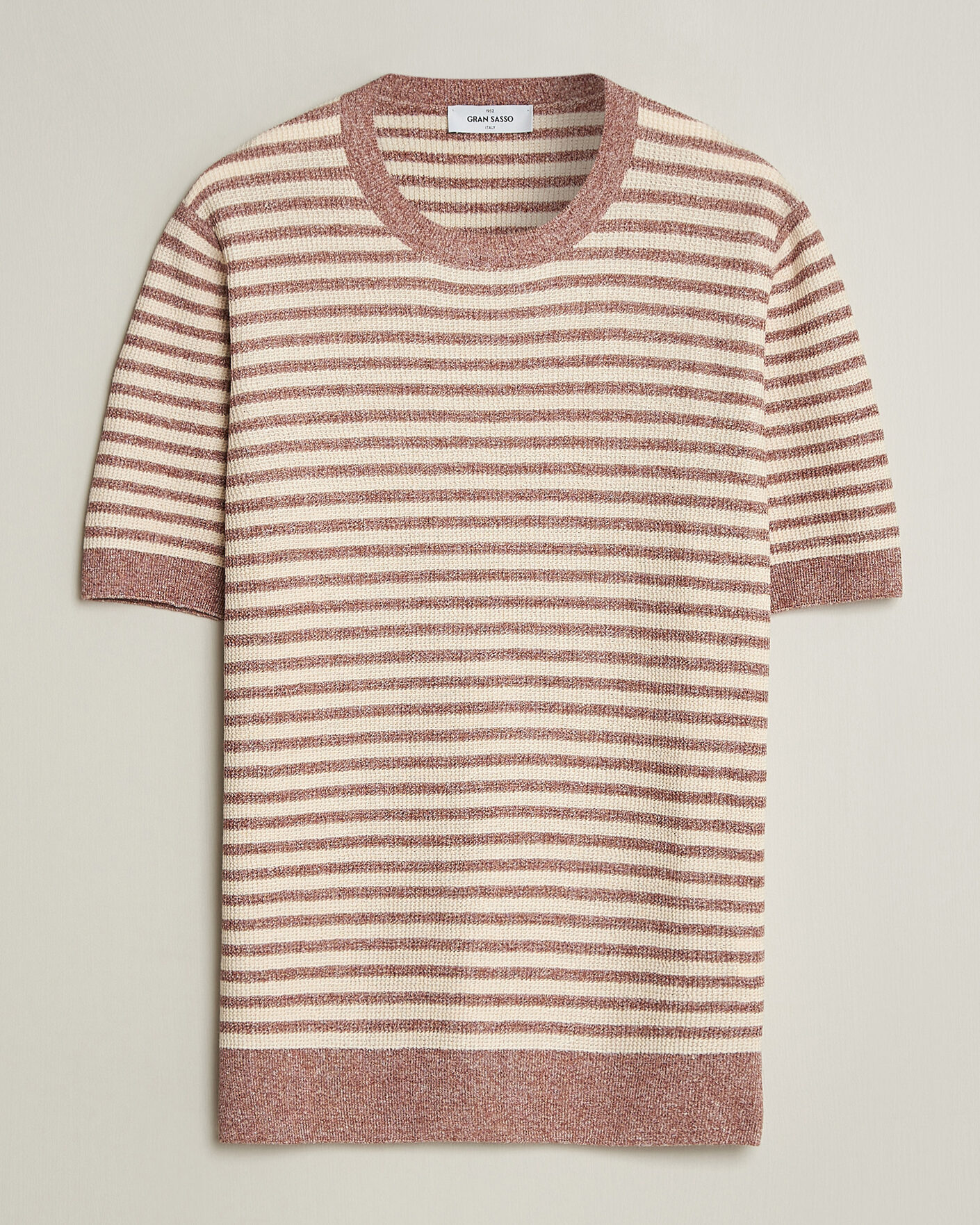 Homme | T-shirts | Gran Sasso | Linen/Cotton Knitted Striped T-Shirt Red/White