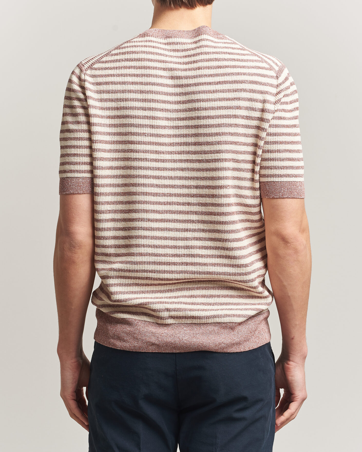 Homme | T-shirts | Gran Sasso | Linen/Cotton Knitted Striped T-Shirt Red/White
