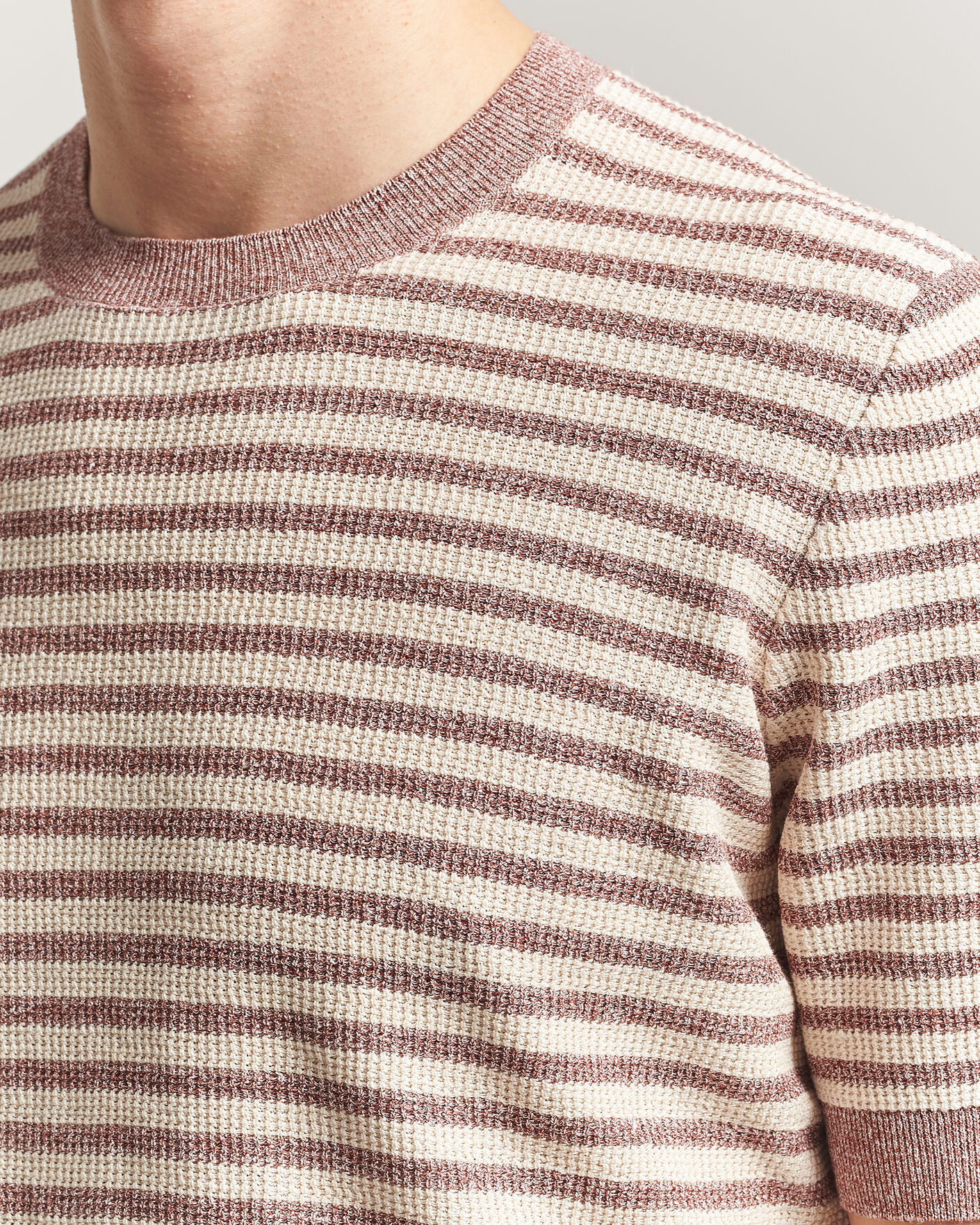 Homme | T-shirts | Gran Sasso | Linen/Cotton Knitted Striped T-Shirt Red/White
