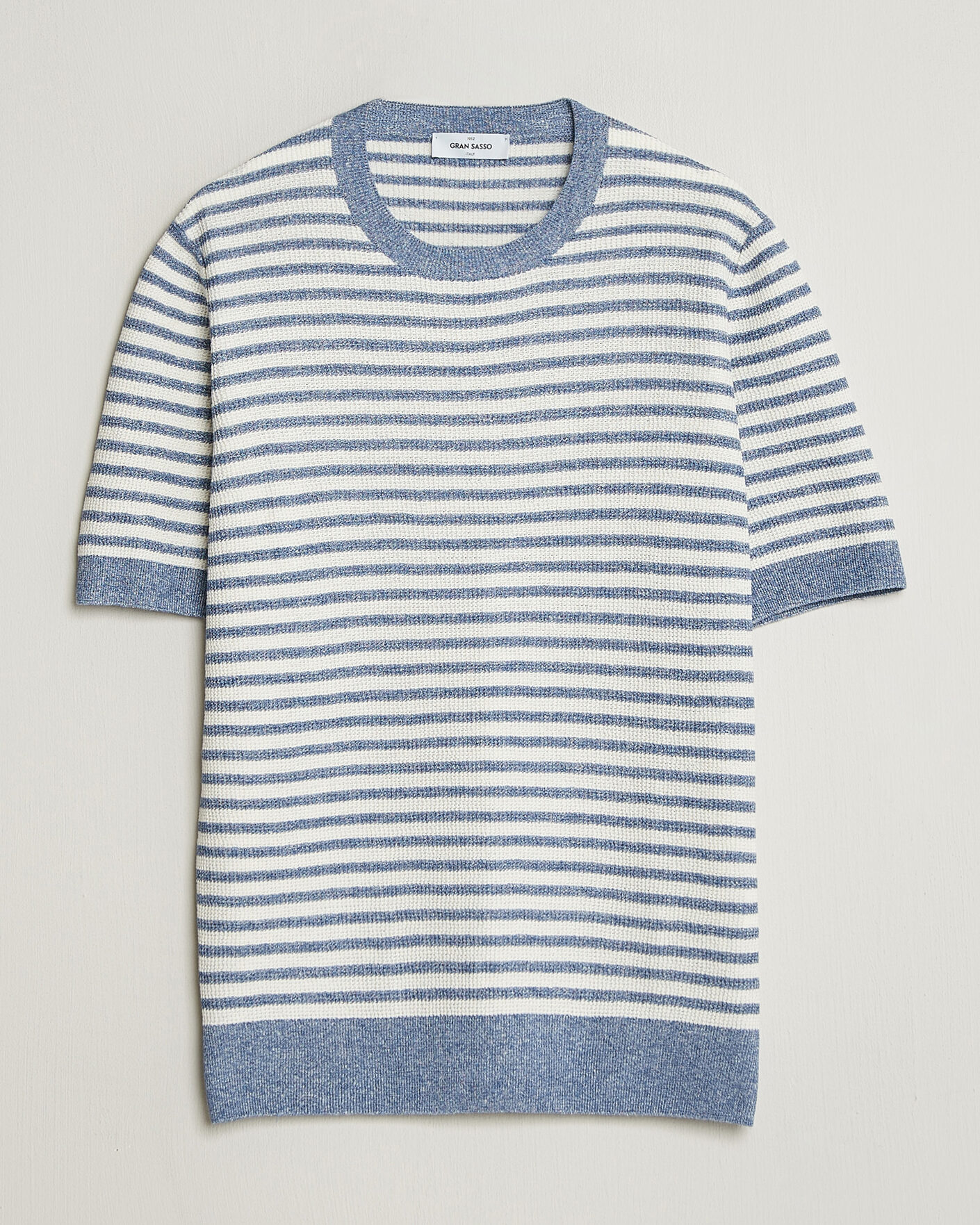 Homme | T-shirts | Gran Sasso | Linen/Cotton Knitted Striped T-Shirt Blue/White