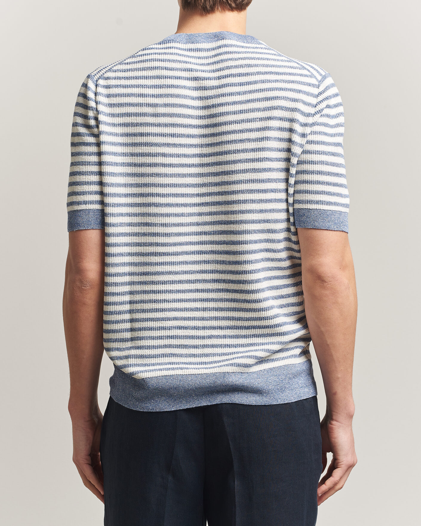 Homme | T-shirts | Gran Sasso | Linen/Cotton Knitted Striped T-Shirt Blue/White