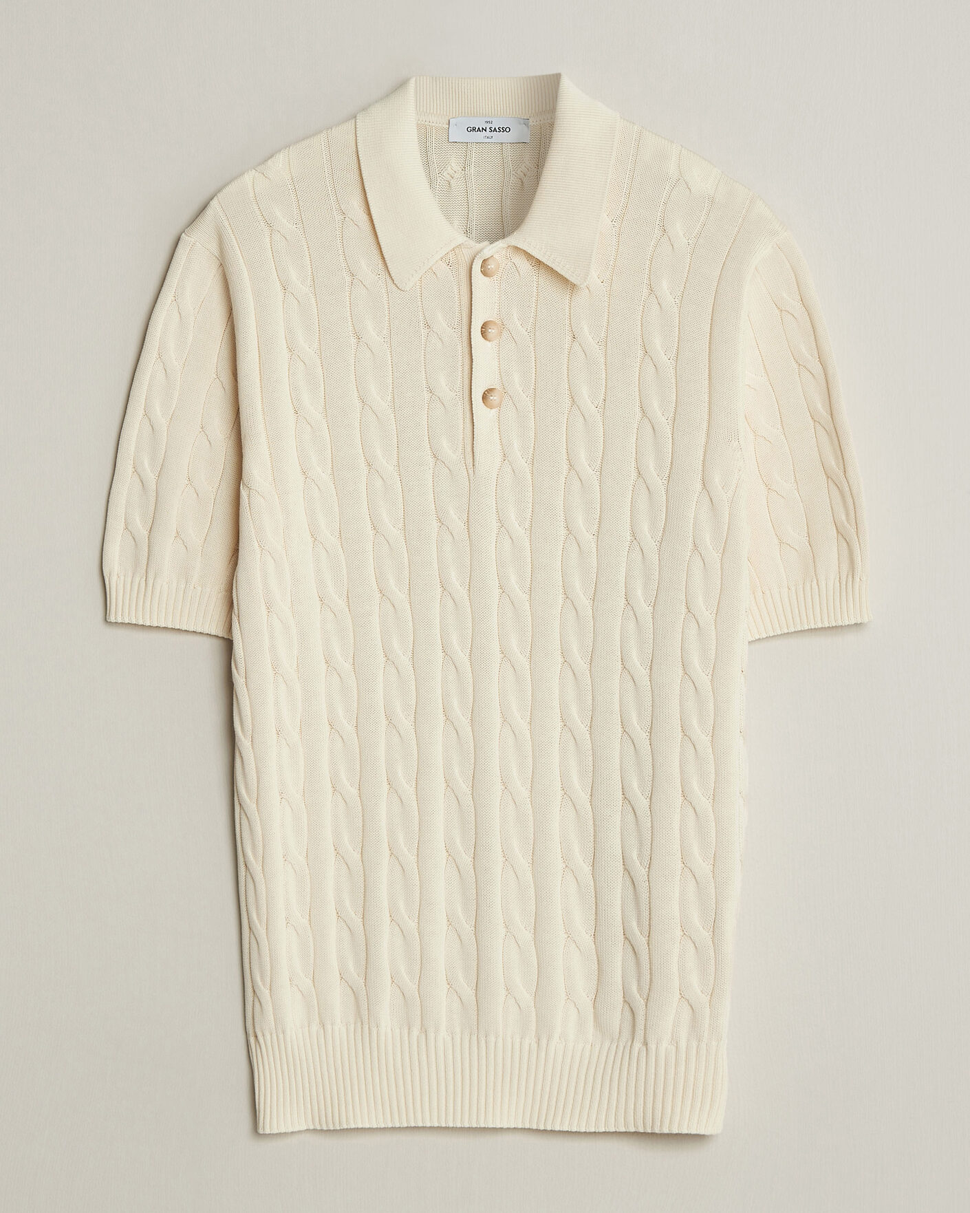 Homme | Polos | Gran Sasso | Cotton Cable Knitted Polo Cream