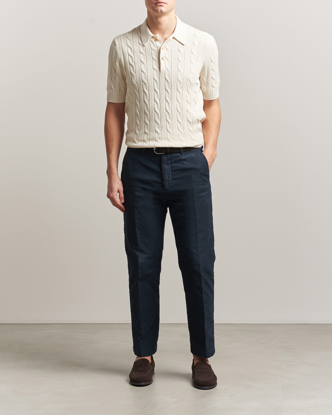 Homme | Polos | Gran Sasso | Cotton Cable Knitted Polo Cream