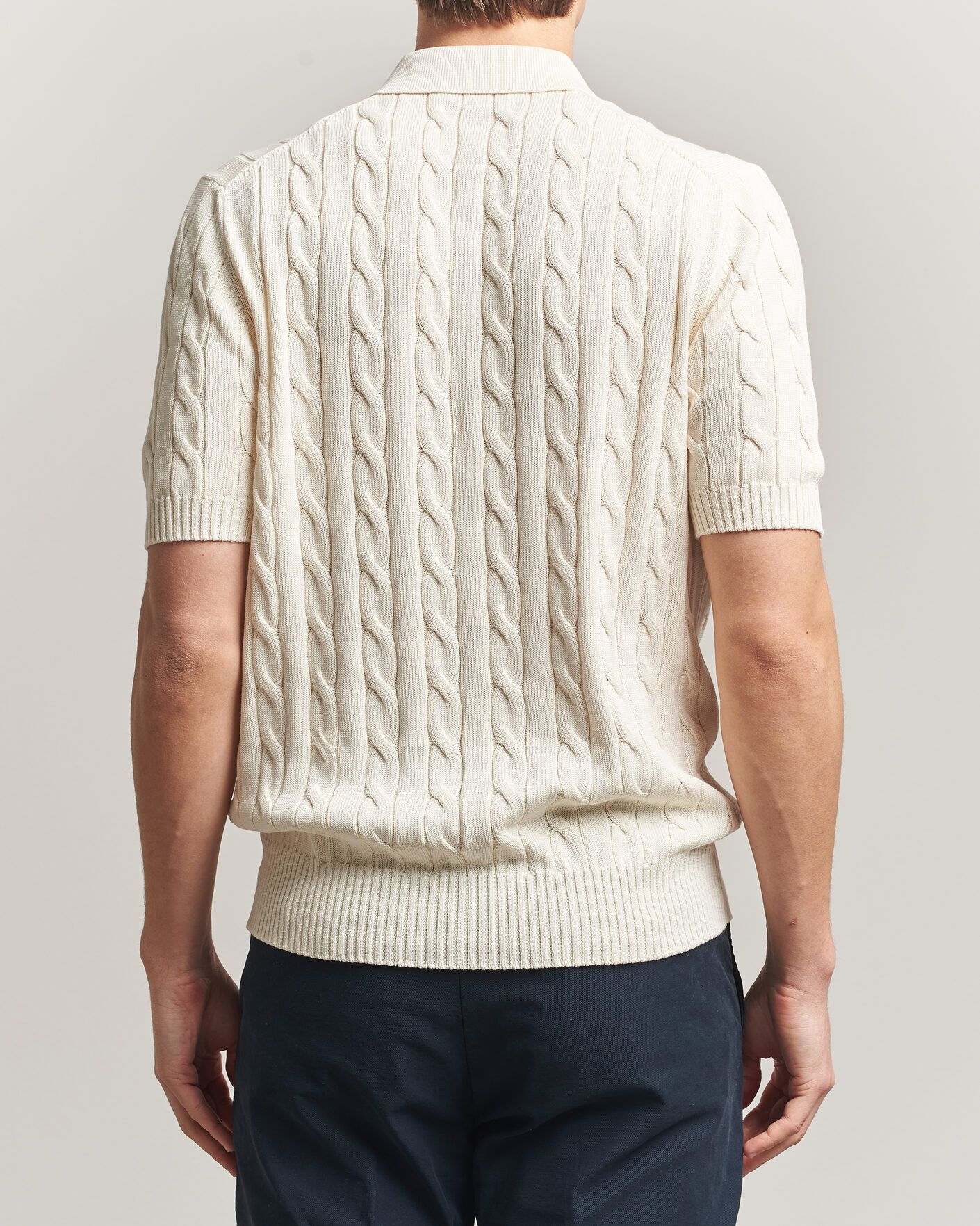 Homme | Polos | Gran Sasso | Cotton Cable Knitted Polo Cream