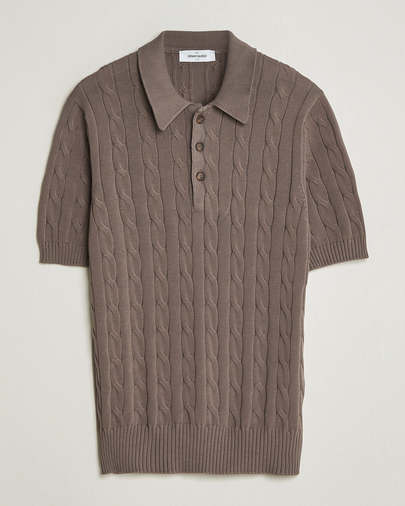 Homme | Polos | Gran Sasso | Cotton Cable Knitted Polo Brown