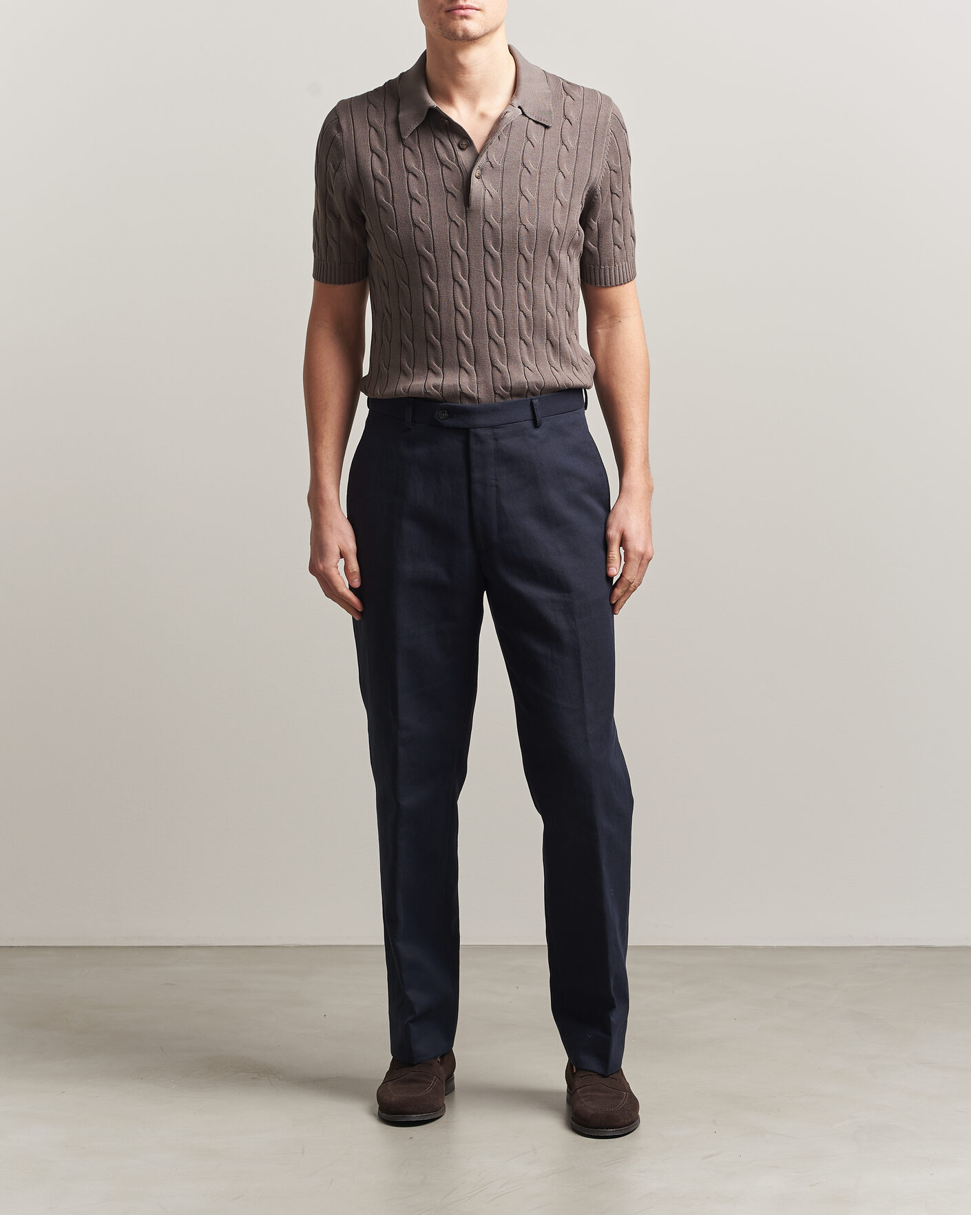 Homme | Polos | Gran Sasso | Cotton Cable Knitted Polo Brown