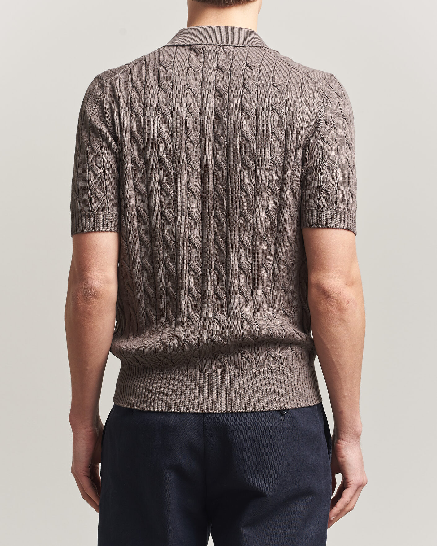 Homme | Polos | Gran Sasso | Cotton Cable Knitted Polo Brown