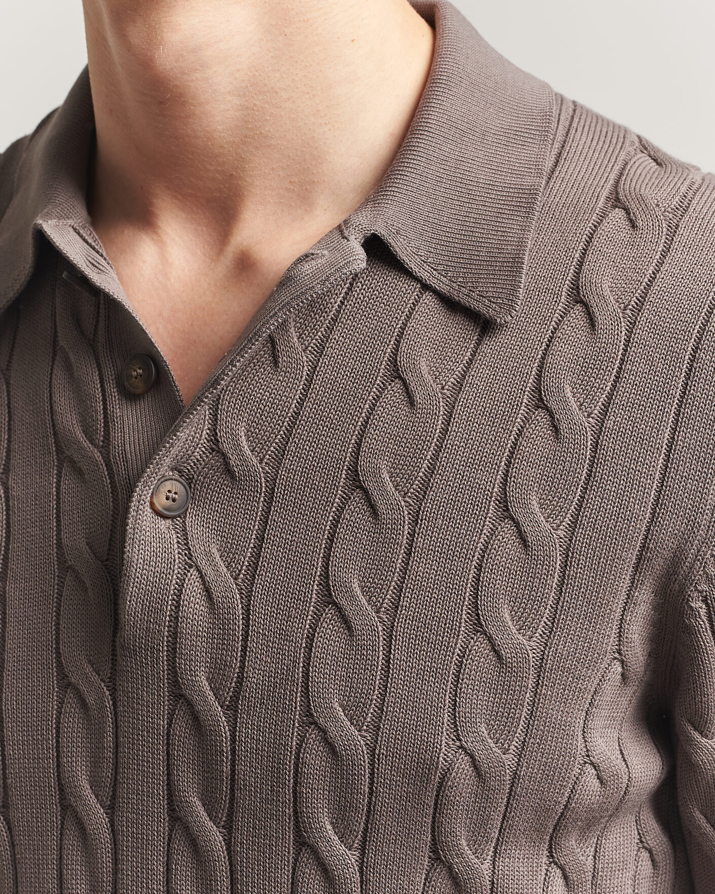 Homme | Polos | Gran Sasso | Cotton Cable Knitted Polo Brown